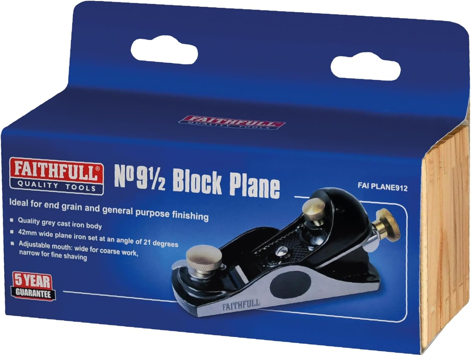 Faithfull 912 Block Plane in Wooden Storage Box &ndash; Precision Machined Cast Iron Low Angle Hand Plane for End Grain Work & General Purpose Finishing image number 1