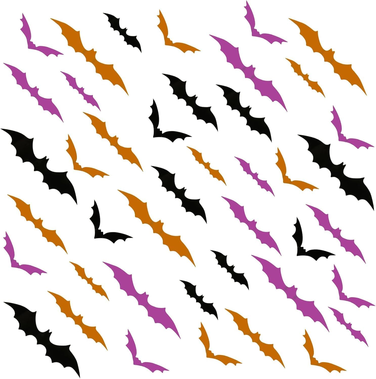 72 Pcs 3D Halloween Bats Wall Decor,Orange Purple Black Bat Decor,Scary Plastic Bat Wall Stickers for Home Windows Indoor Outdoor Porch Kitchen Bathroom Decor image number 4