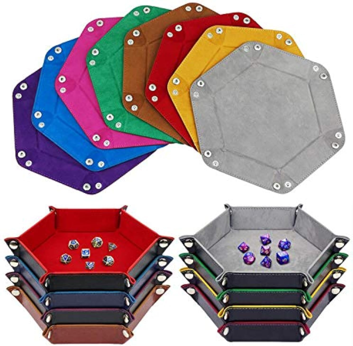 K.T. Fancy Dice Tray 8 Pieces Folding D&D Dice Tray Dice Holder Storage Box for Dice Rolling Tray PU Leather and Velvet image number 4