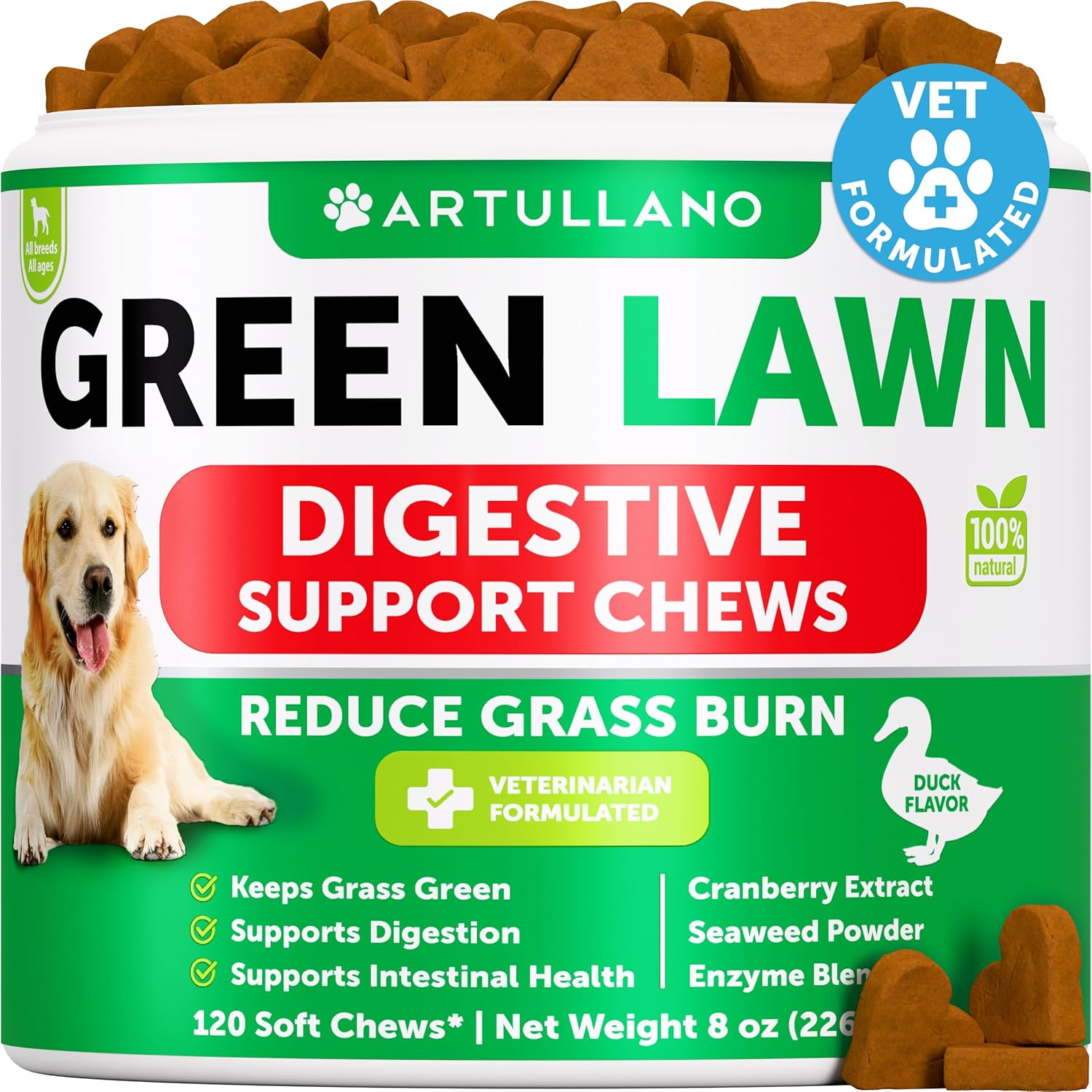 Grass Burn Spot Chews for Dogs - Pee Lawn Spot Saver Caused by Dog Urine - Grass Treatment Rocks - Urine Neutralizer for Green Lawn - Chewable Probiotics, Digestive Enzymes, Dl-Methionine - 120 Treats image number 1
