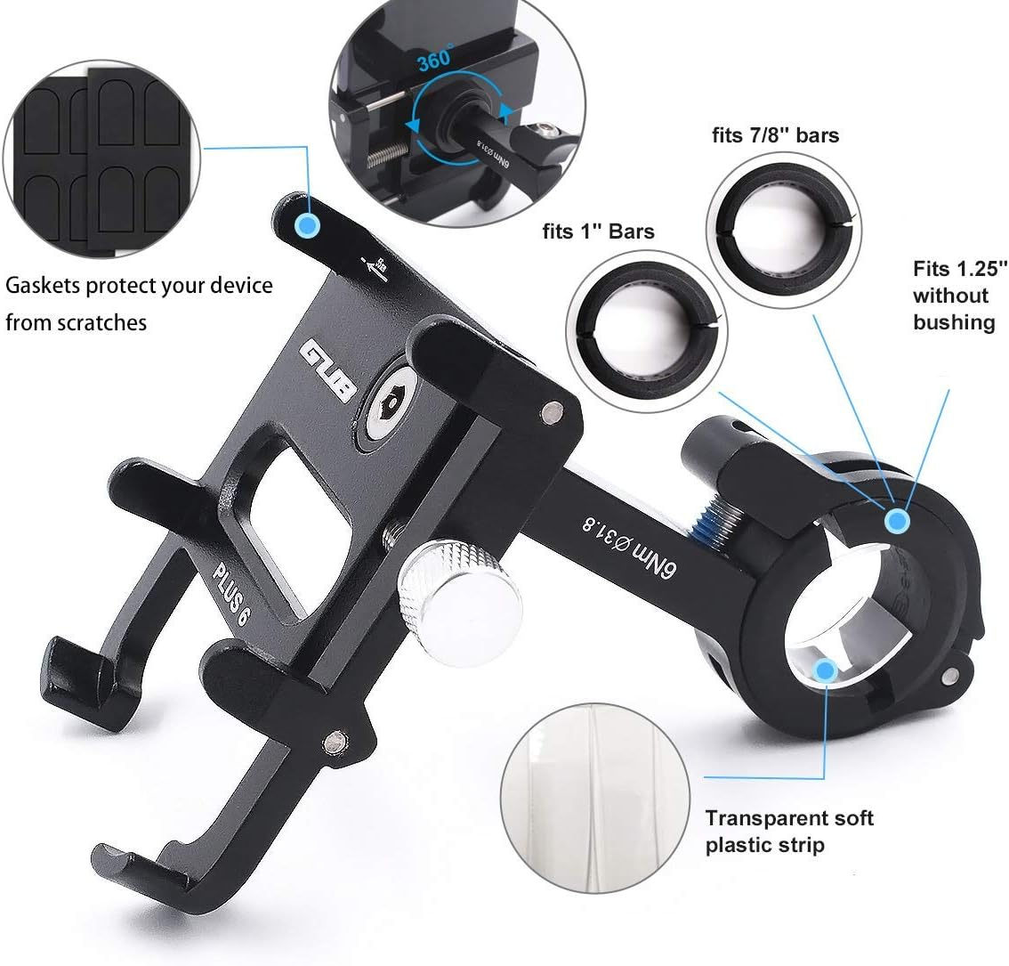 Bicycle & Motorcycle Cell Phone Mount, Aluminum Alloy Bike Mobile Phone Holder with 360&deg; Rotation Adjustable for Iphone X 6 6S 7 7S 8 Plus, Samsung S7/S6/S5/Note 5/4 GPS Mount 4 to 6 Inch (Black) image number 3