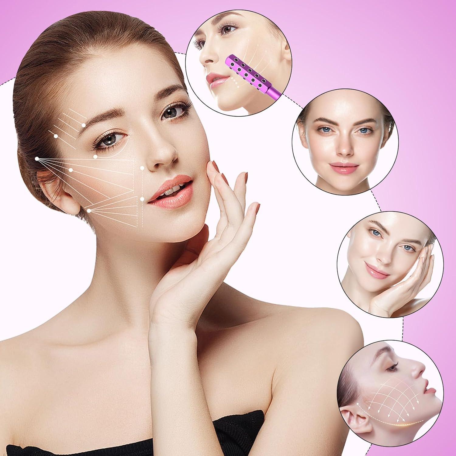 Beauty Sculptor, Stress Relief Face Roller for Wrinkles, Face Massage Guashas Tool with Germanium Stone, Skin Tightening Facial Massager Lifting Device Roller (Purple) image number 4