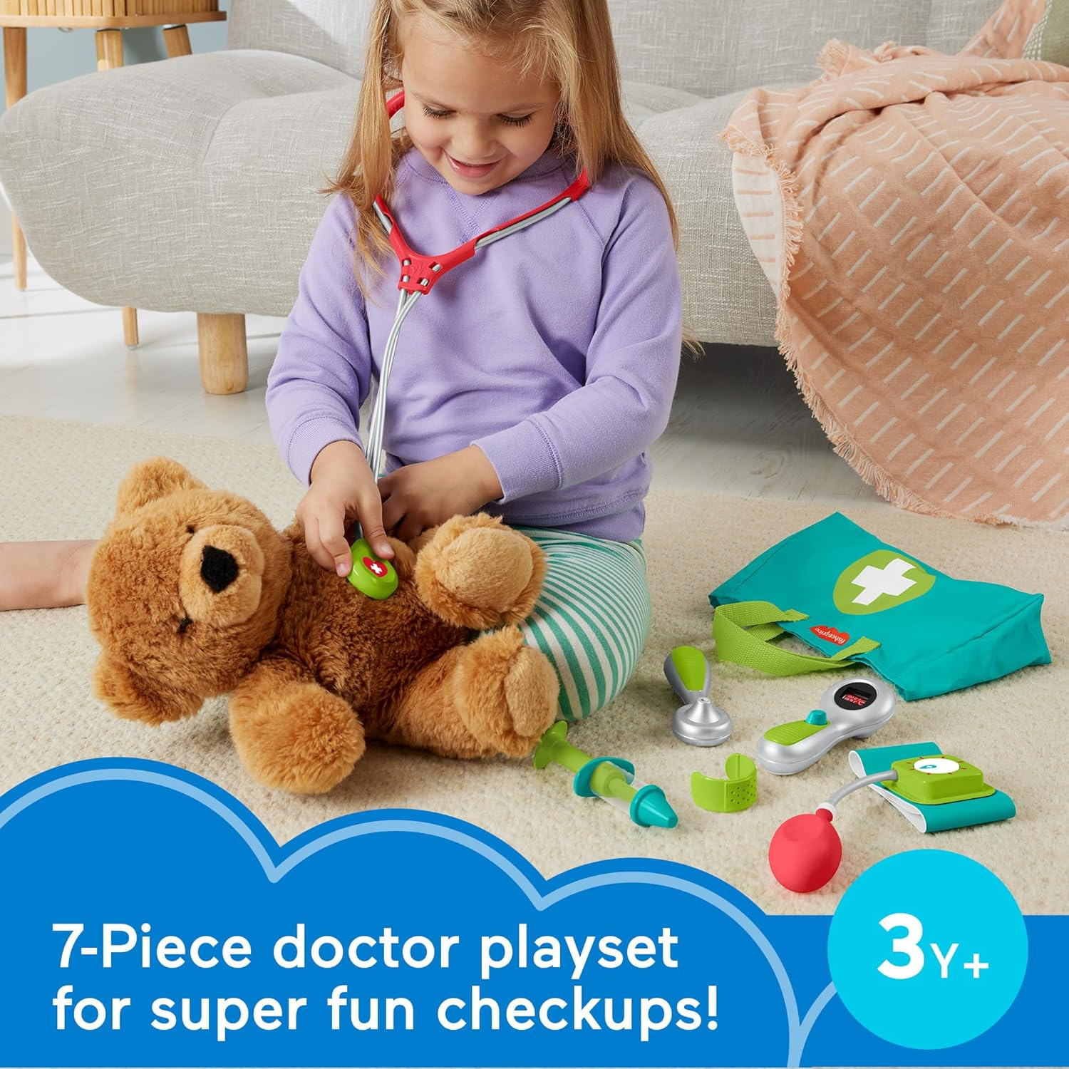 Fisher-Price Preschool Pretend Play Medical Kit 7-Piece Doctor Bag Dress up Toys for Kids Ages 3+ Years image number 2
