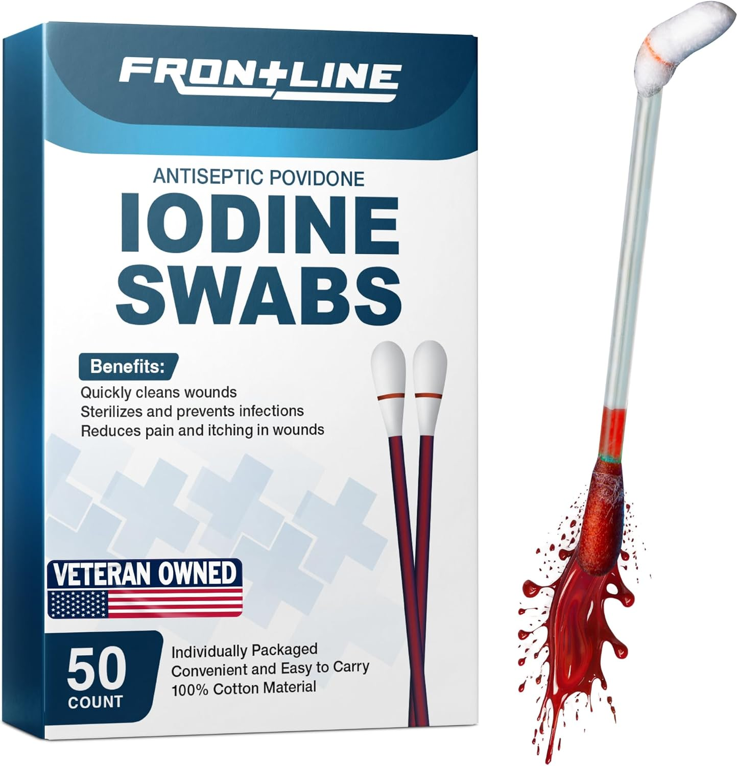 Frontline Povidone Iodine Swabs, Antiseptic Swabsticks, Iodine Solution, Cleansing Cotton Swab, Individually Wrapped Medical Supplies, Wound Care, First Aid, Wound Cleaner, Box of 50 image number 5