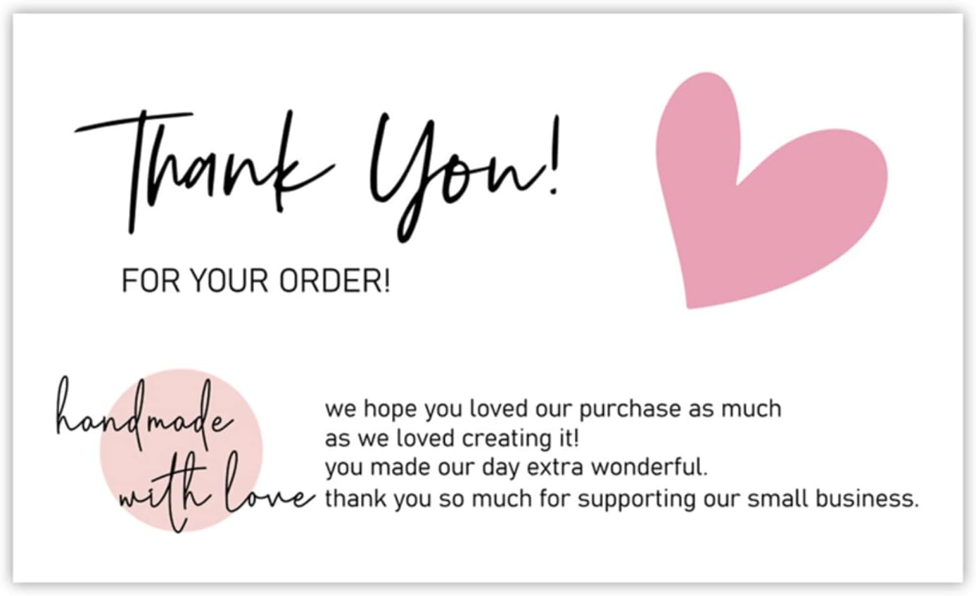 30PCS Handmade with Love Card Thank You for Your Order Small Business Cards Small Online Business Package Insert Gratitude Card Greeting Note Card Postcards