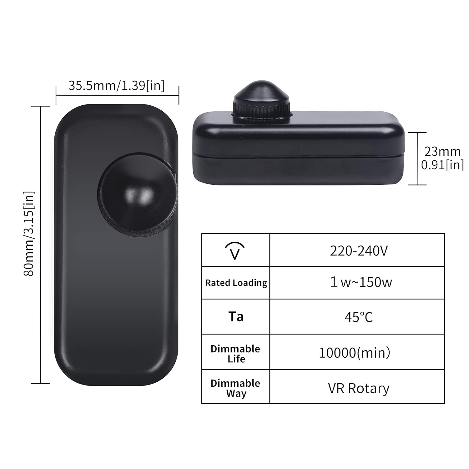 Doright Inline Dimmer Switch 240V, LED Dimmer Switch for Lamp, 1W-150W Push On/Off Rotary Dimmer Switch for Dimmable Led/Incandescent Bulbs/Halogen Lamps image number 6