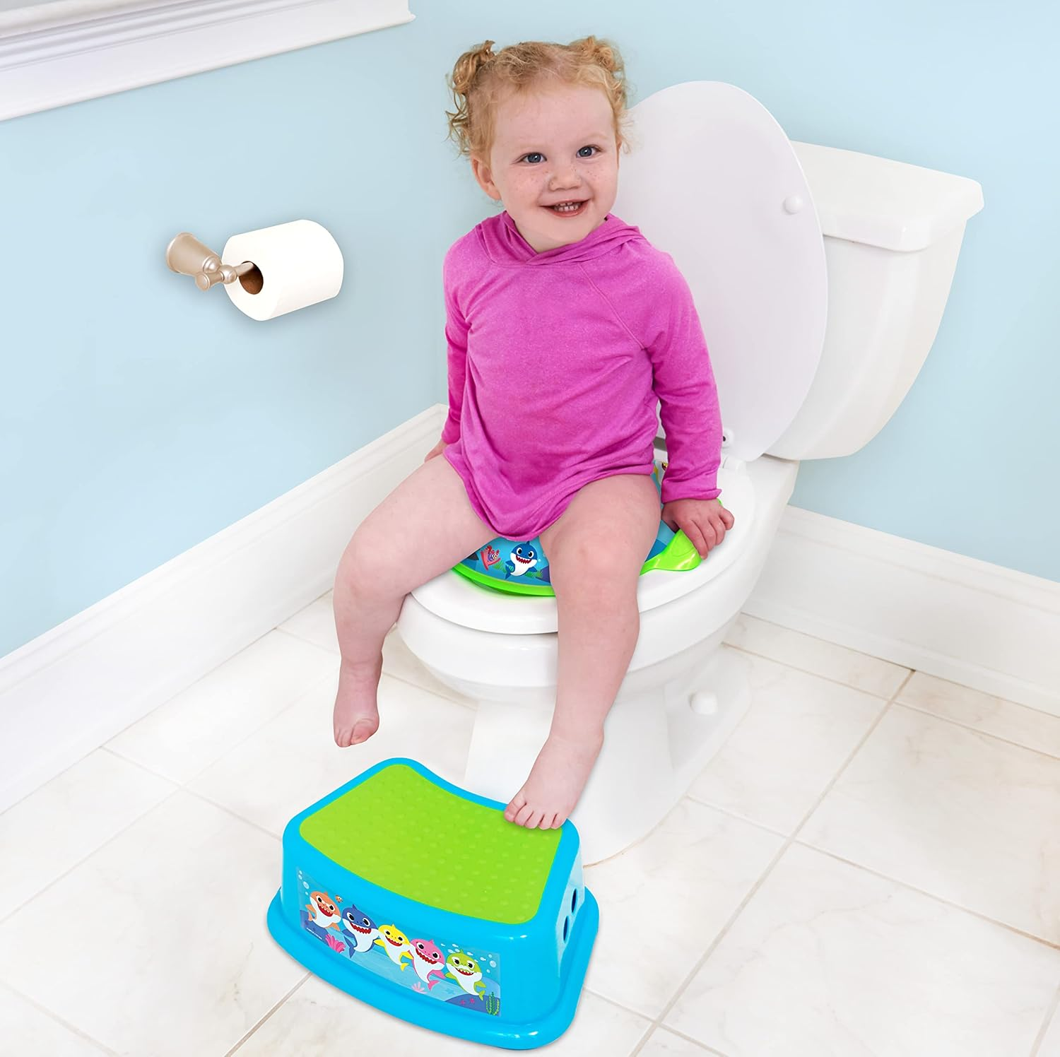 Pinkfong Baby Shark 2 Piece Essential Potty Training Set - Soft Toddler Toilet Seat, Step Stool image number 6