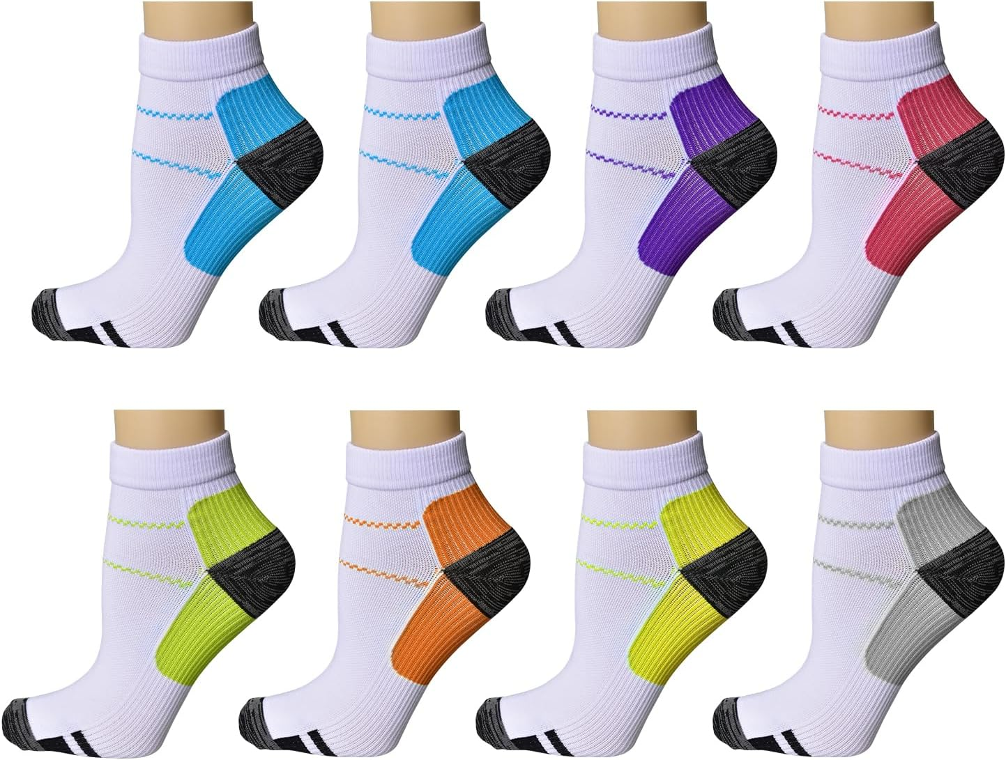 8 Pairs Compression Socks for Men & Women Plantar Fasciitis Ankle Socks for Arch Support Swelling Sports Cycling Hiking Flight Travel