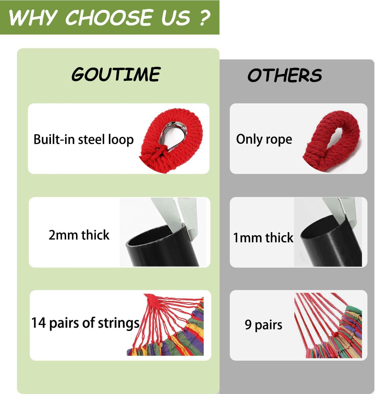 Goutime 9Ft Double Hammock with Detachable Stand Includes Portable Carrying Bag 450 Lb Capacity image number 2