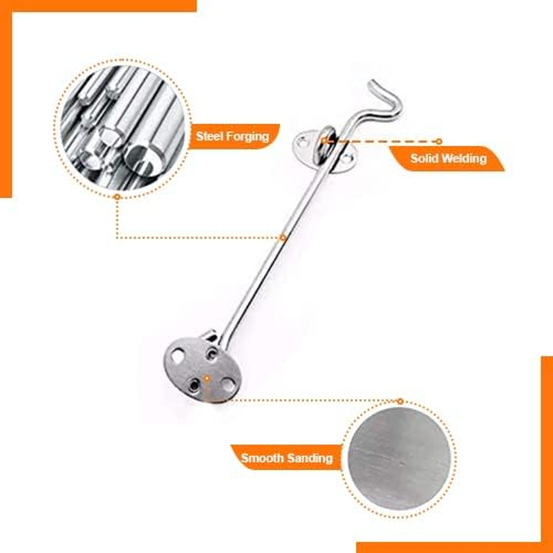 2Pcs Stainless Steel Cabin Door Hook & Eye Latch Lock Shed Gate Catch Silent Holder 10" image number 6