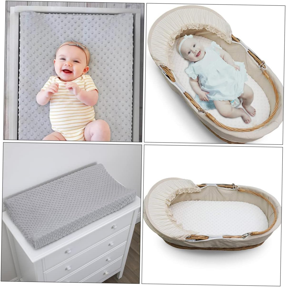 Baby Changing Pad Cover Set 2Pcs Polyester Changing Table Protector Detachable Washable Liners in White and Grey for Nursery Use image number 5