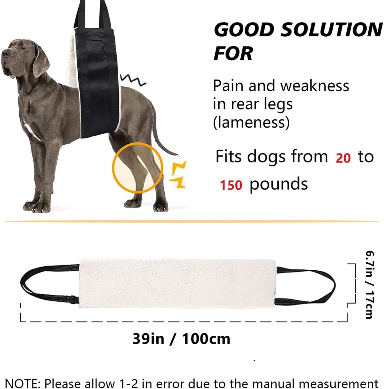 Dog Lift Harness, Dog Sling for Rear Legs, Heavy Duty Dog Lift Harness for Large Dogs, Hip and ACL Brace for Elderly Dogs image number 2