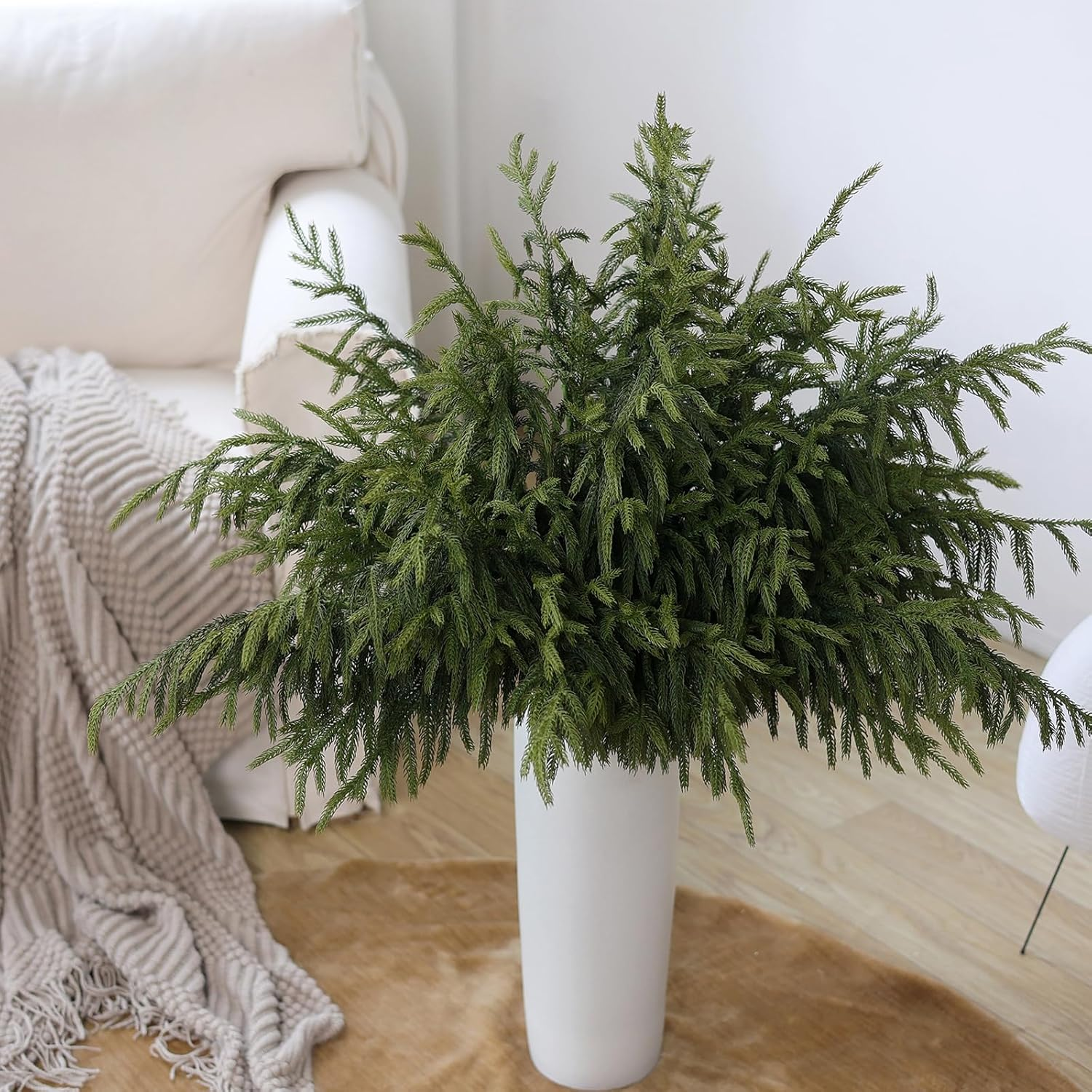 YXZZWL 8 Pcs Christmas Norfolk Pine Branches, 36 Inch Real Touch Artificial Norfolk Pine Branch Faux Cedar Pine Stem Fake Greenery Pine Picks for Vase DIY Garland Wreath Home Garden Decoration image number 3