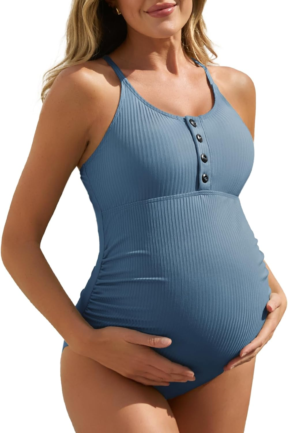 Summer Mae Maternity One Piece Swimsuit Cross Back Letter Printed Swimwear