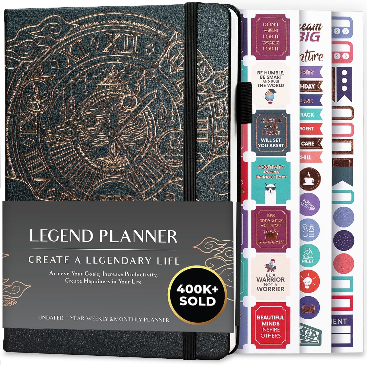 Legend Planner &ndash; Deluxe Weekly & Monthly Life Planner to Hit Your Goals & Live Happier. Organizer Notebook & Productivity Journal. A5 Hardcover, Undated &ndash; Start Any Time + Stickers &ndash; Mystic Gray image number 4