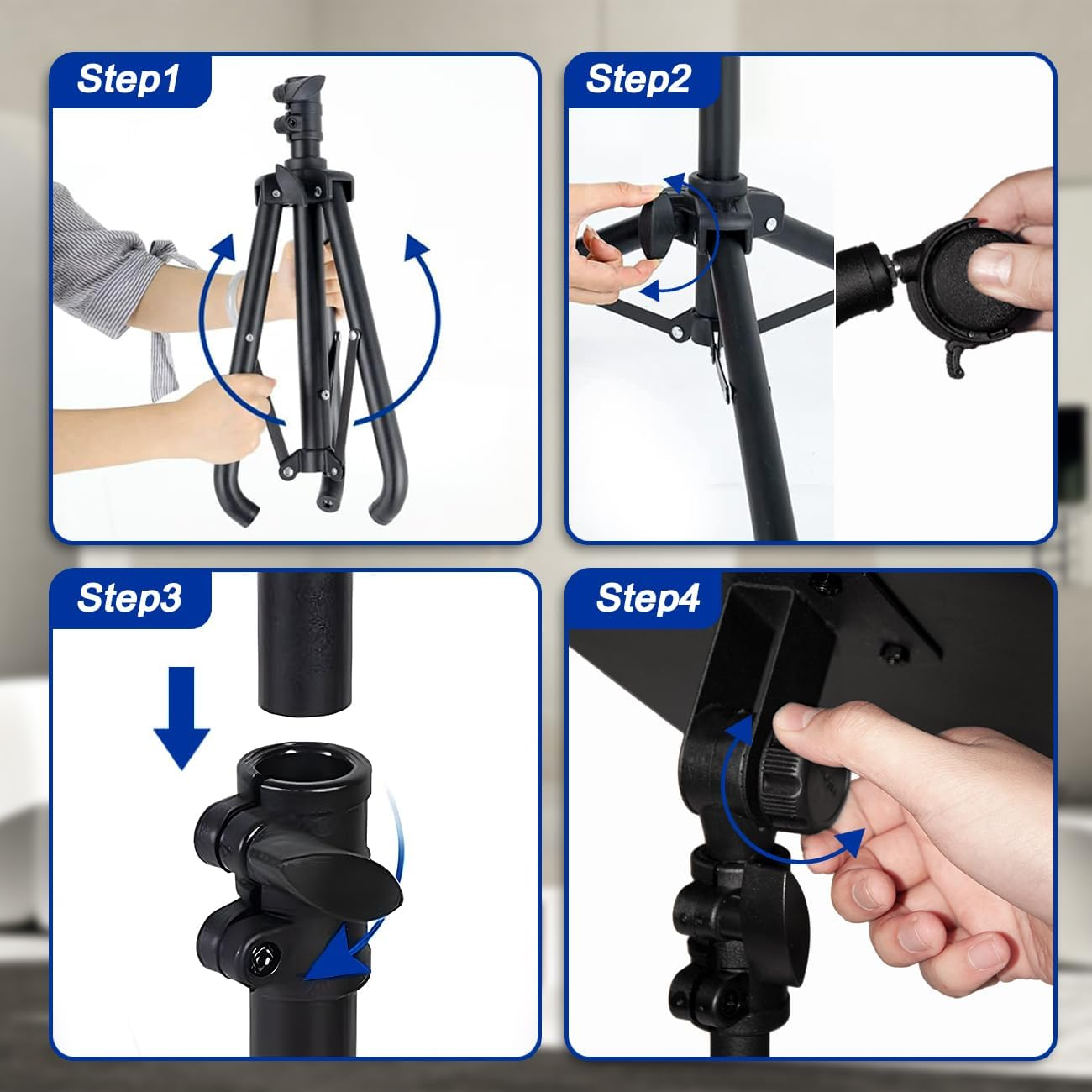 Aumerage Projector Stand with Phone Holder, Adjustable 60-130CM Foldable Tripod Floor Stand for Projector/Laptop, Portable Home Theater & Office Studio Equipment for Movies, Stage, Outdoor Use(With Wheels) image number 4