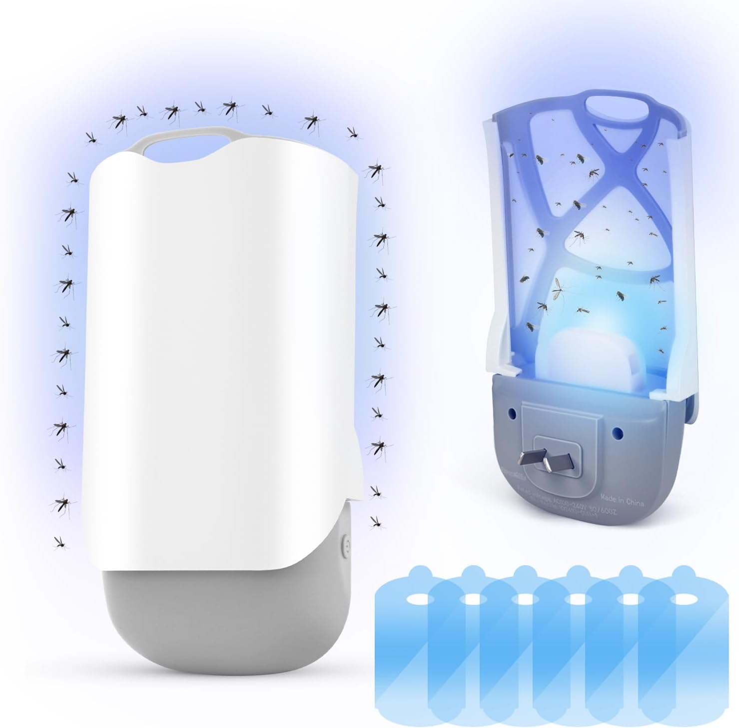 Necomi Flying Insect Trap, Upgraded Mosquito Killer for Indoors, Bug Zapper, with Night UV Light Captures Flies, Mosquito Killer for Flies, Fruit Flies, Moths, 2 Device+12Pcs Adhesive Cards（ AU 2PCS）