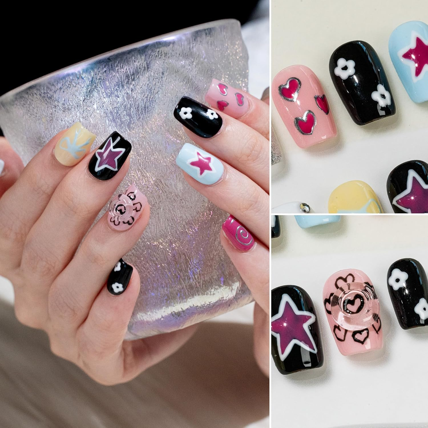 Sun&Beam Nails Handmade Press-On Short Coffin Ballerina White Yellow Y2K Sweet Summer Design Fashion False Nail Tips 10 Pcs Set (#272 M) - S image number 2