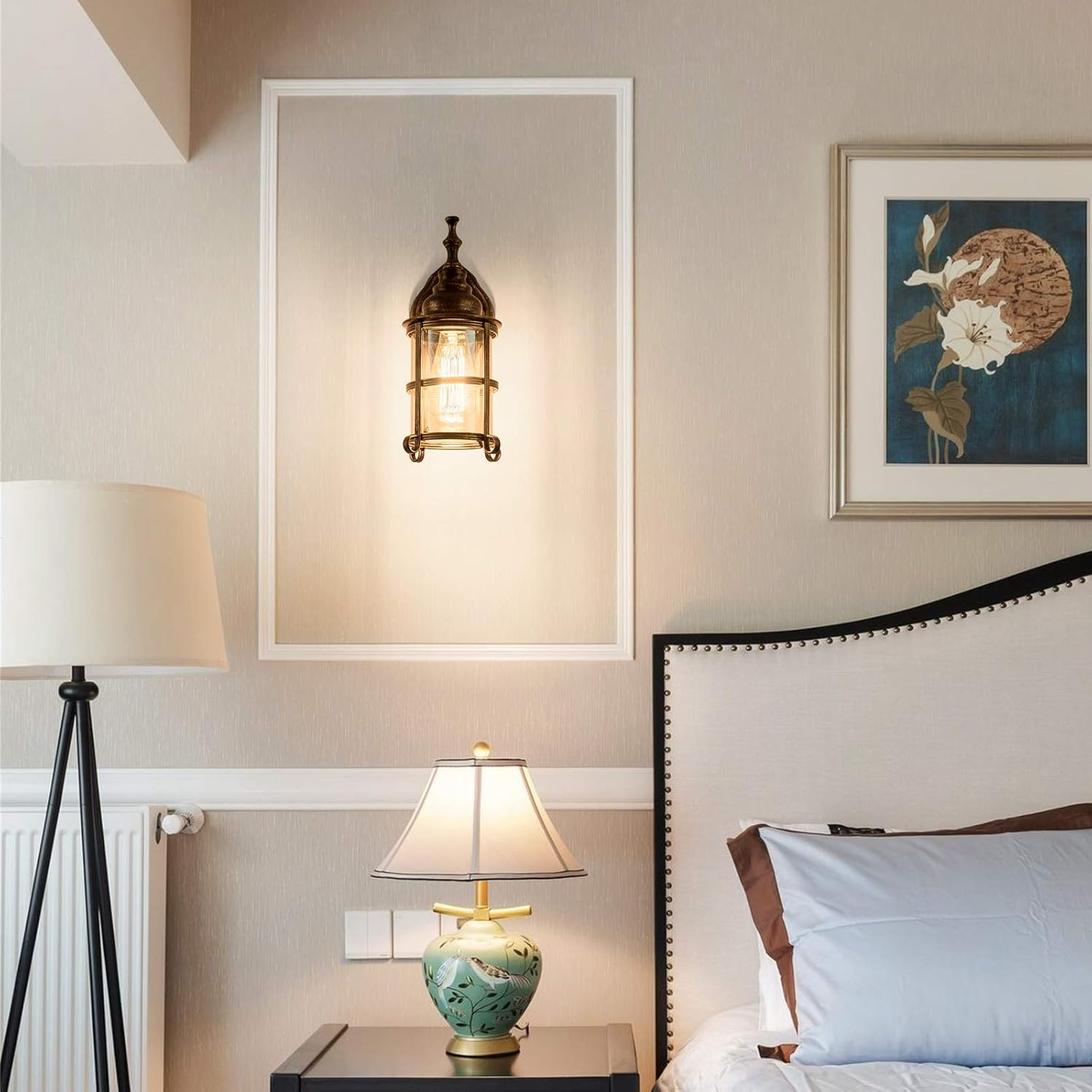 Rustic Amber Glass Wall Light 2-Pack, Bronze Brushed, Industrial Farmhouse Lamp Sconce Porch Lighting Waterproof Retro Lamp for Indoor Bedroom Living Room Outdoor（No Bulb） image number 6