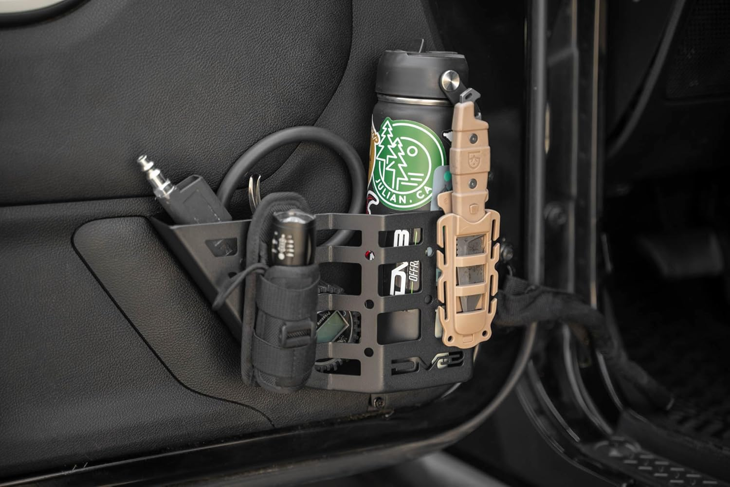 Front Door Pocket Molle Panels for 2011-2018 Jeep Wrangler JK | Rigid Steel Pockets | Replaces the Factory Netting | Mounts Daily Gear | Front Panel Protrusion for Water Bottle Storage | Powder Coated image number 3