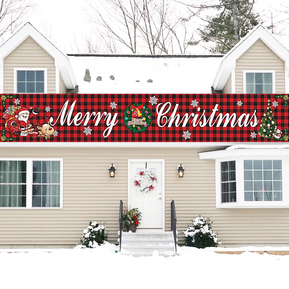 Kiwinvou Merry Christmas Banner Large Christmas Decorations Sign for Outdoor Garden Wall Xmas Banner Santa Claus Banner Supplies Garden Yard Red Banners for Outdoor and Indoor Christmas Party Decoration Supplies image number 4