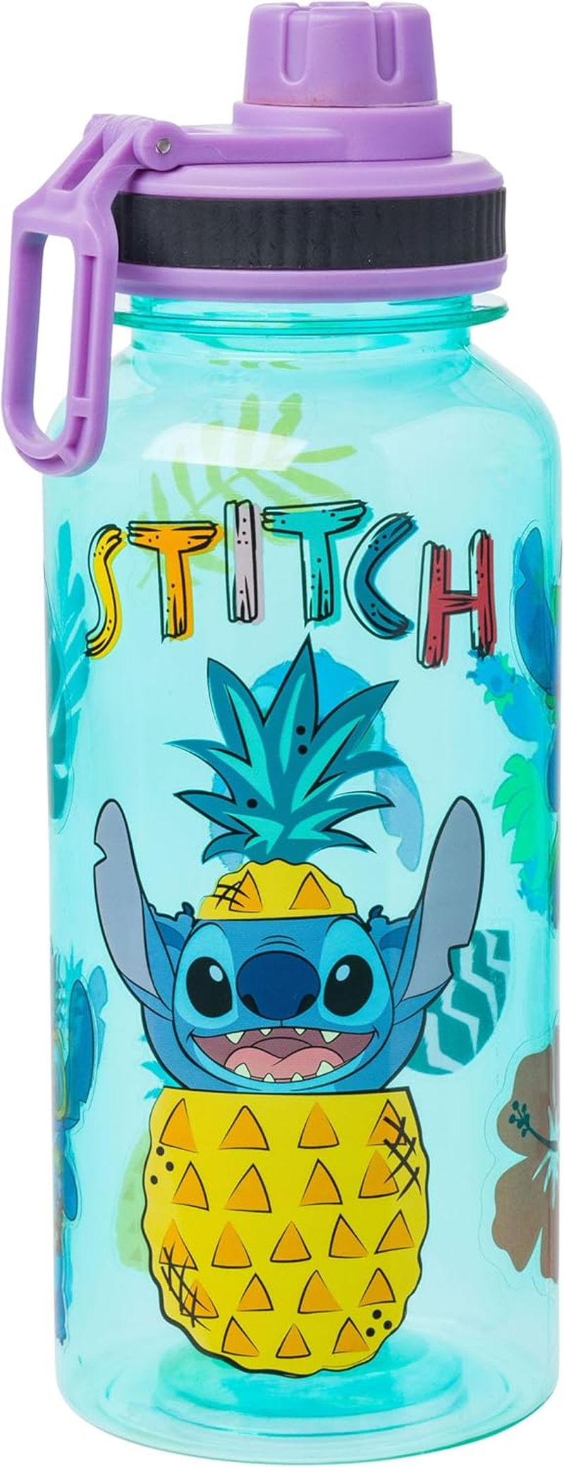 Silver Buffalo Lilo and Stitch Pineapple Twist Spout Plastic Bottle with Sticker Set 32 Ounces - Golden Girls Group image number 3