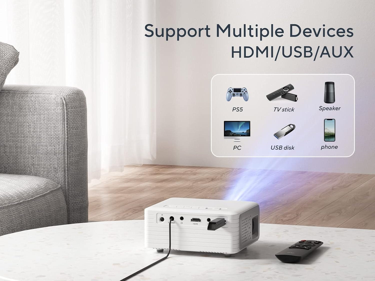 Mini Projector, 1080P Full HD Supported Portable Projector, 4000 Lumens, Movie Projector Compatible with Smartphone, Tablet, TV Stick, Laptop, HDMI, USB