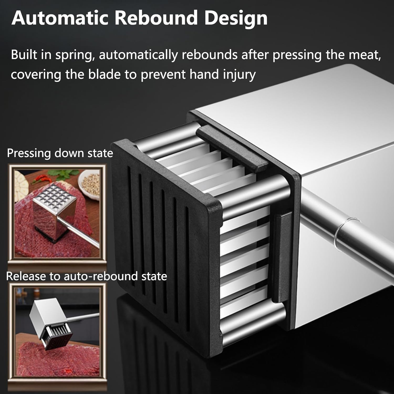 RAXCO Meat Tenderiser,Sus304 Stainless Steel Meat Tenderizer Steak Hammer,Kitchen Accessories Manual Meat Mallet image number 3