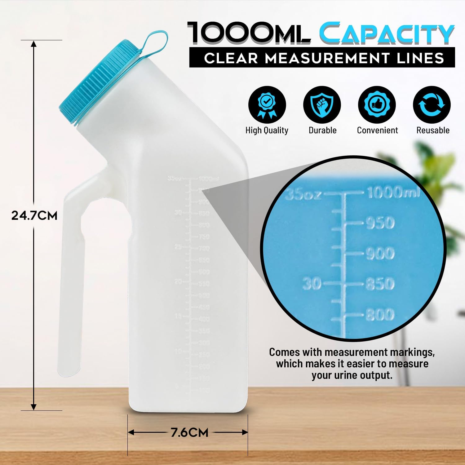 Male Portable Urine Bottles for Men, Incontinence, Emergency, and Travel. Men'S Urine Bottle with Spill-Proof Lid 1000Ml, Including a Discreet Carry Bag Portable Spill-Proof Male Urinal for the Elderly, Truckers, Pilots, and Travel Emergency image number 6