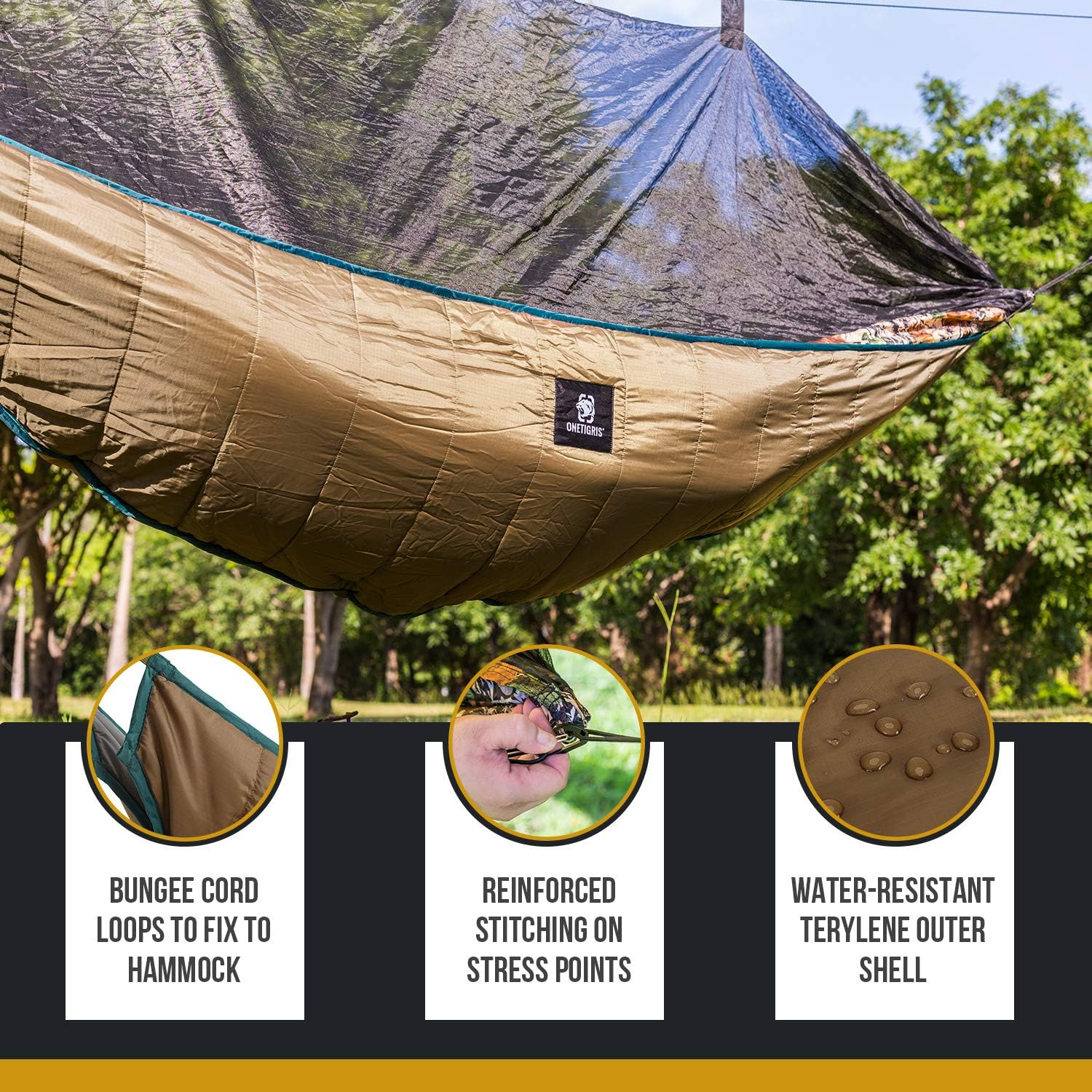 Onetigris Hideout Hammock Underquilt, Full Length Lightweight 4 Season Hammock Quilt for Camping Hiking Backpacking Travel Beach Backyard Patio Portable image number 5