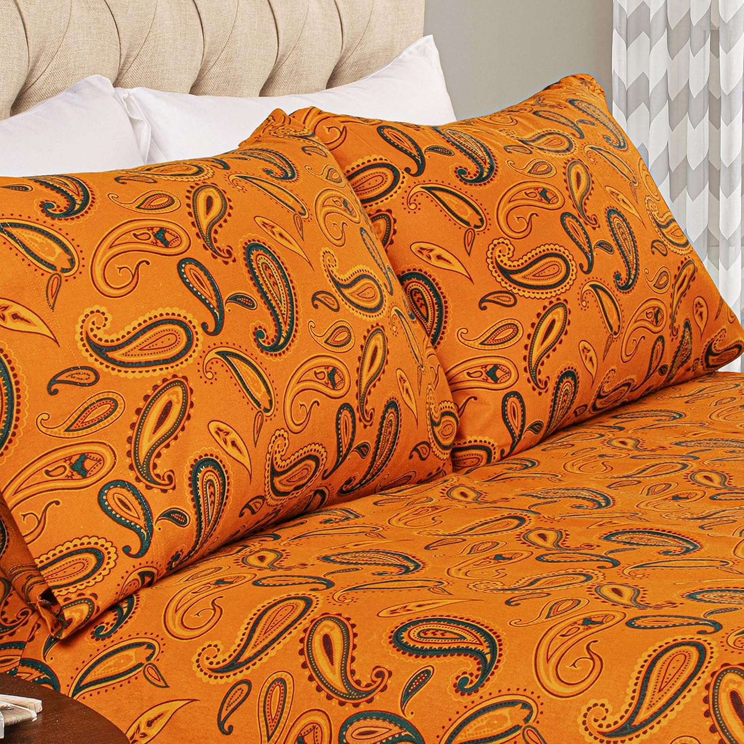 Superior Cotton Flannel Paisley Pillowcase Set Standard Pumpkin image number 5