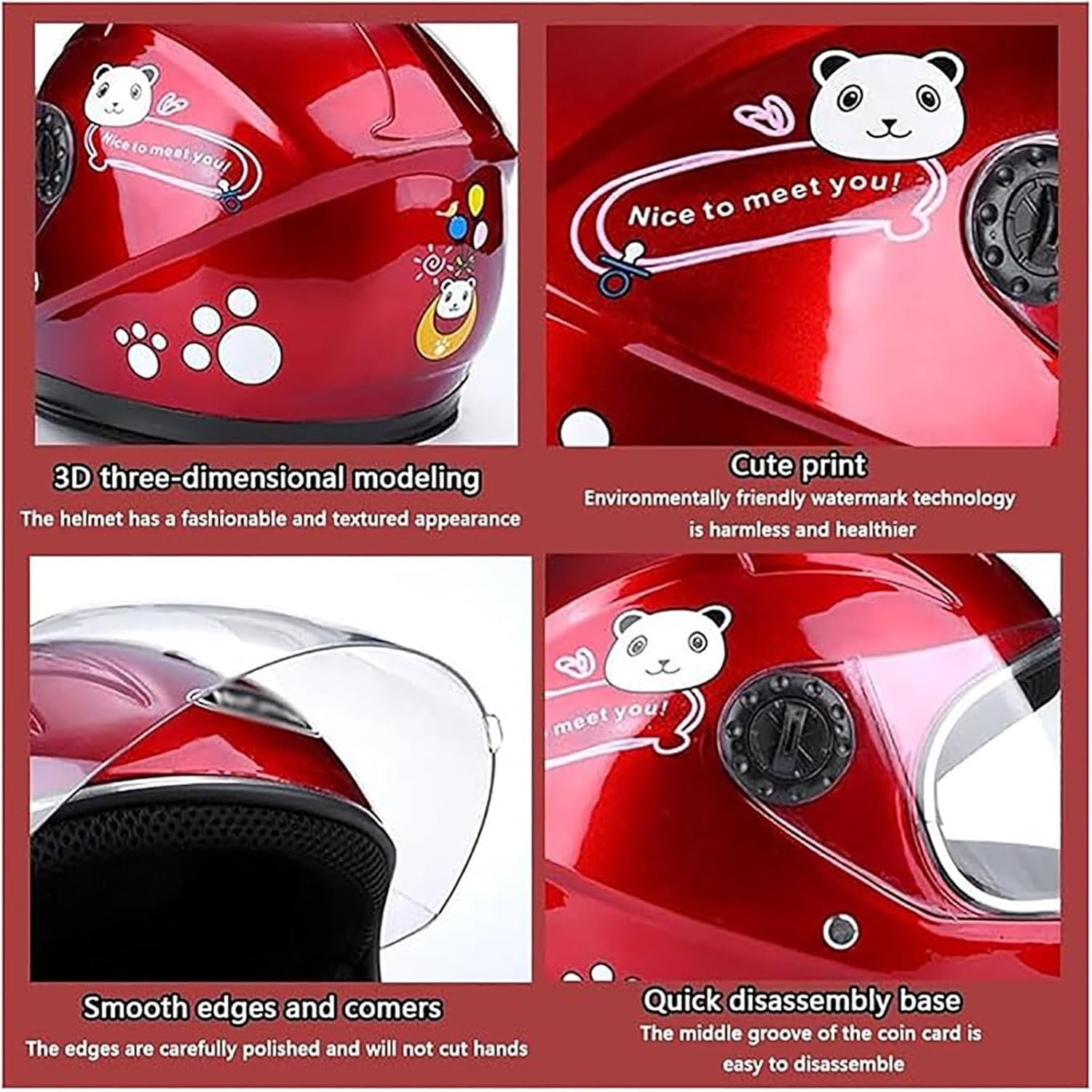 Full Face Cute Children Motorcycle Helmet, ECE Approved Youth Kids Go-Kart Helmet, Four Seasons Fashion Cartoon Boys Girls Helmet, Skateboard Jet Moped ATV Vintage Helmet - B image number 6