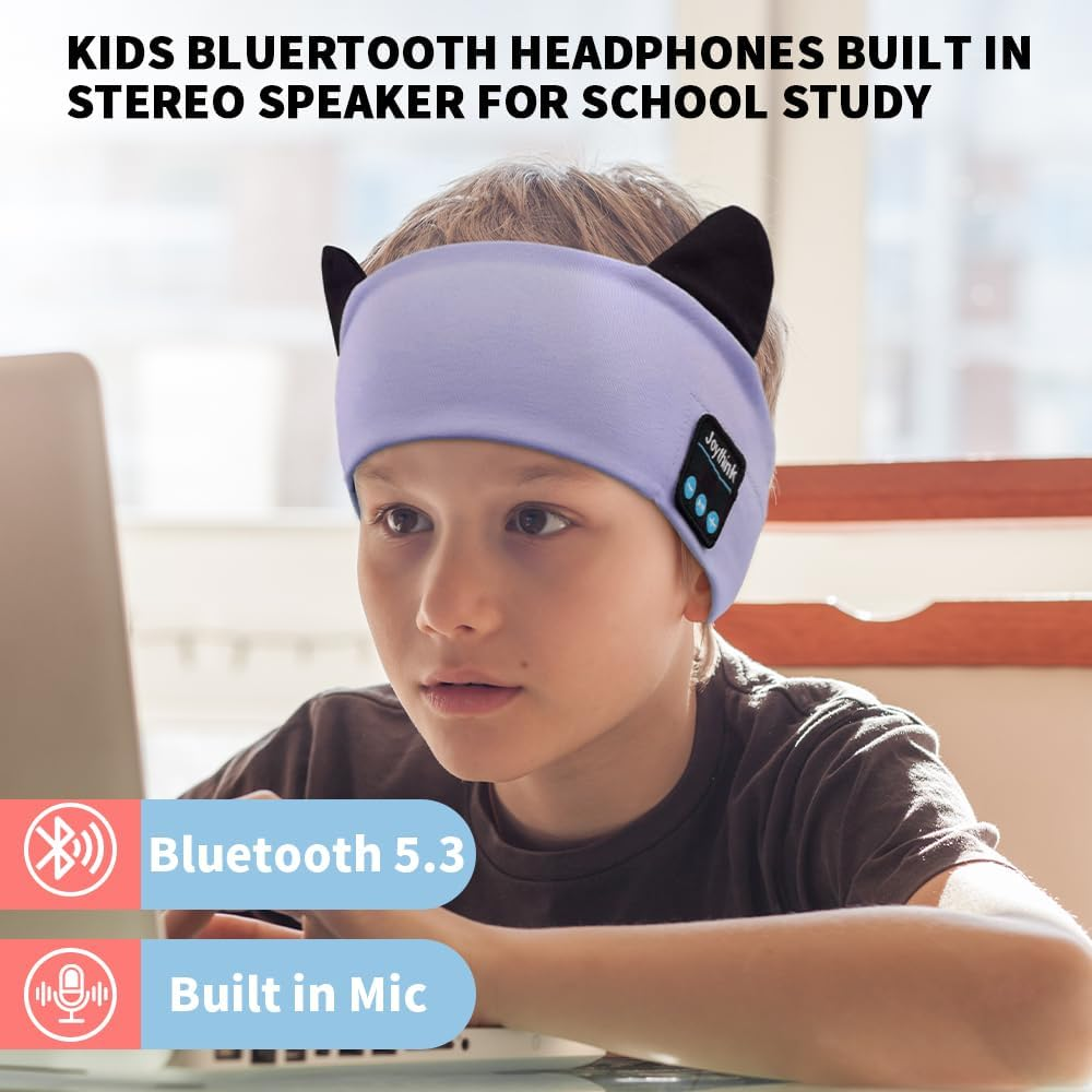 Joythink Kids Bluetooth Headband Headphones Sleep Mask Wireless Earphones Built in Thin Speaker Kids Adjustable Sports Headset Sleep Headband for Girls Boys Toddler Children Baby Airplane Travel Study Purple image number 2