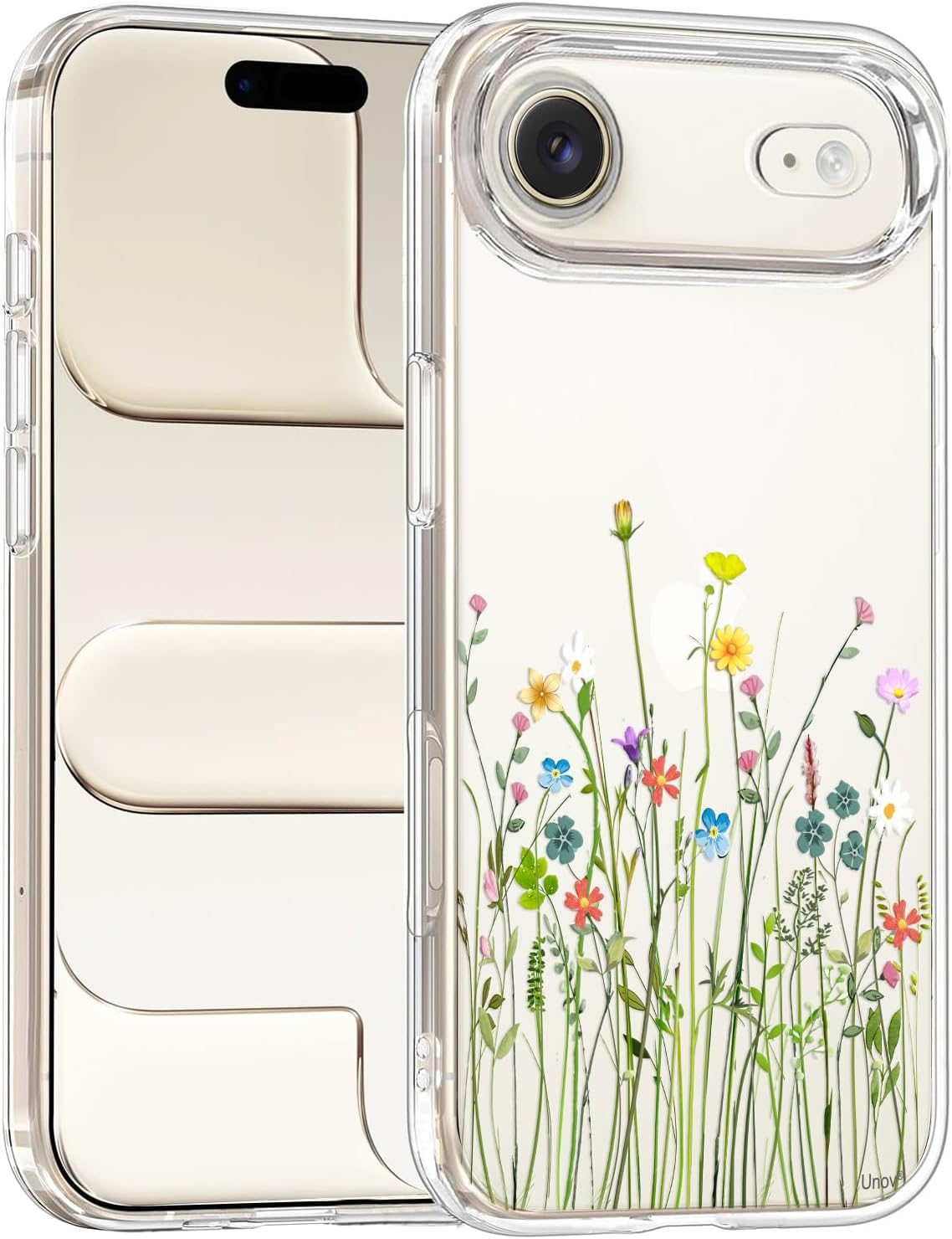 Unov Case Compatible with Iphone 17 Case Clear with Design Embossed Floral Pattern Soft TPU Bumper Slim Protective 6.3 Inch (Flower Bouquet)