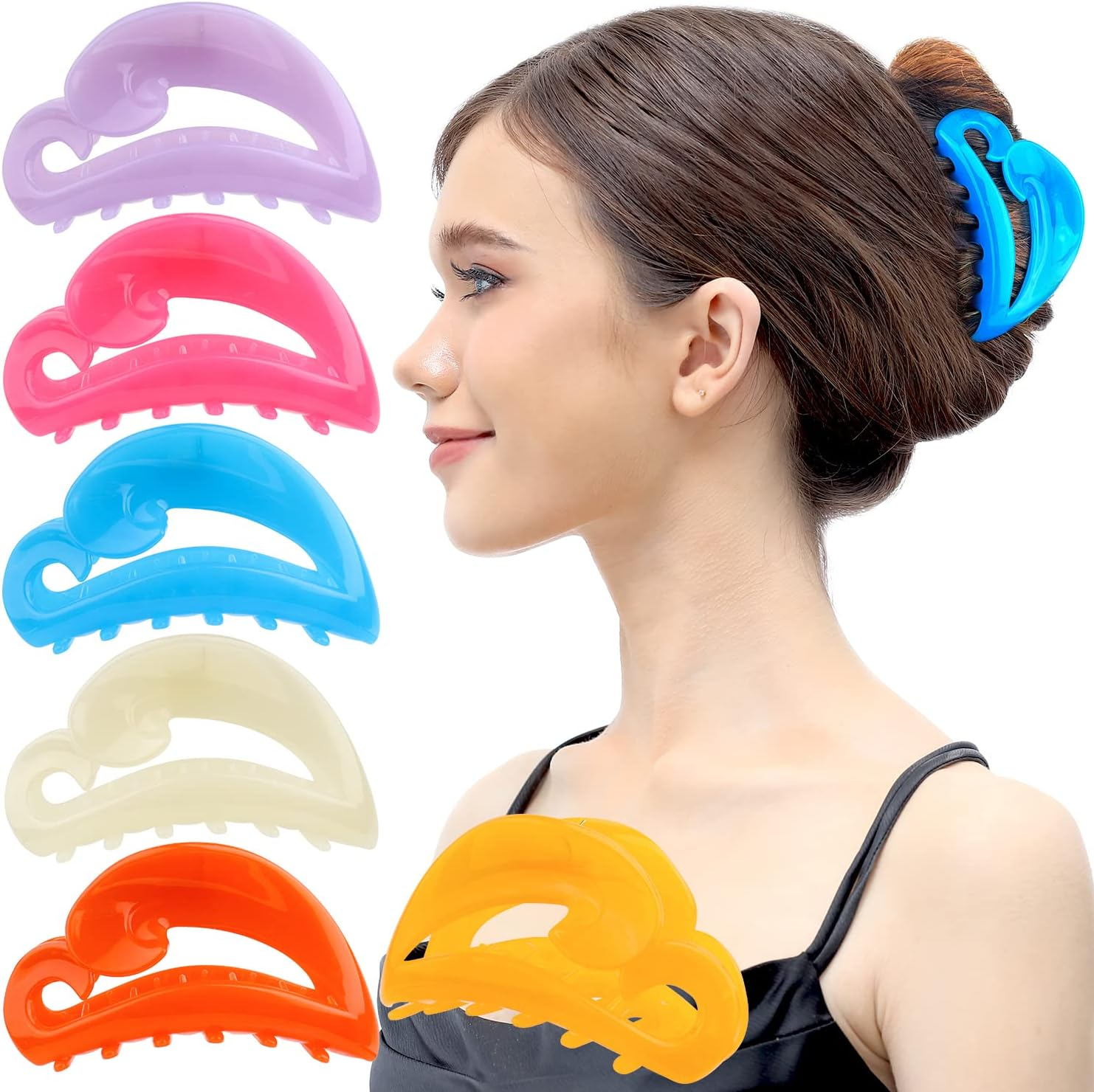 RC ROCHE ORNAMENT 6 Pcs Womens Hair Clips Claws Jaw French Barrette Clutcher Interlocking Teeth Strong Hold No Slip Grip Clasp Clamp Minimal Beauty Fashion Accessory, Large Jelly Sweet Multicolor