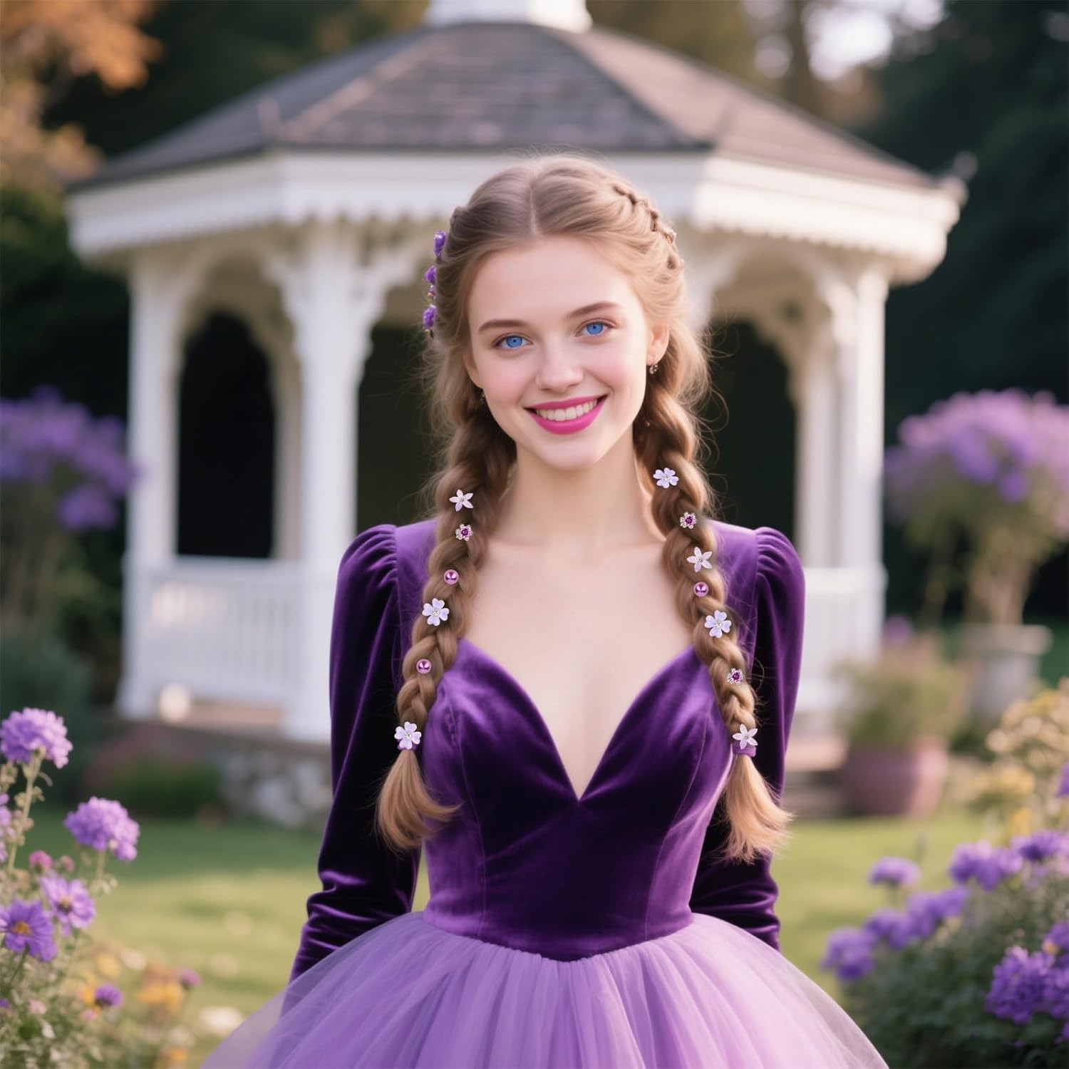 Bumlofa Set of 20 Small Hair Clips in Purple Tones, Elegant Hair Clip Flower with Crystals for a Charming Hairstyle image number 1