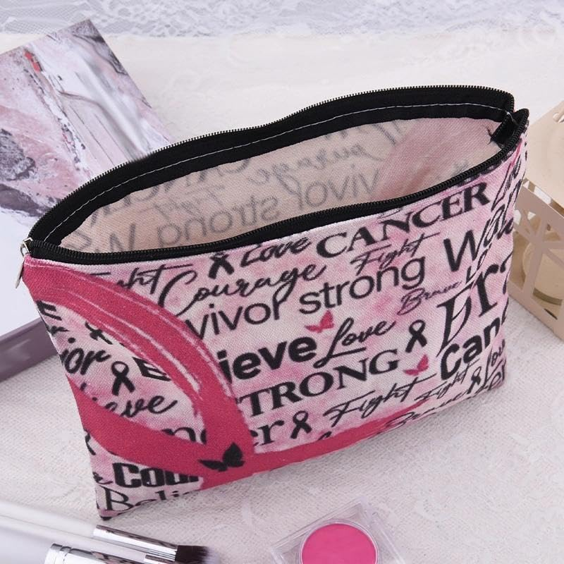 Pink Ribbon Breast Cancer Bag for Chemo Support Encouragement Inspirational Gifts for Women Breast Cancer Awareness Gift Bags Pouches for Patient Best Friend Cancers Survivor Gifts for Mom image number 3