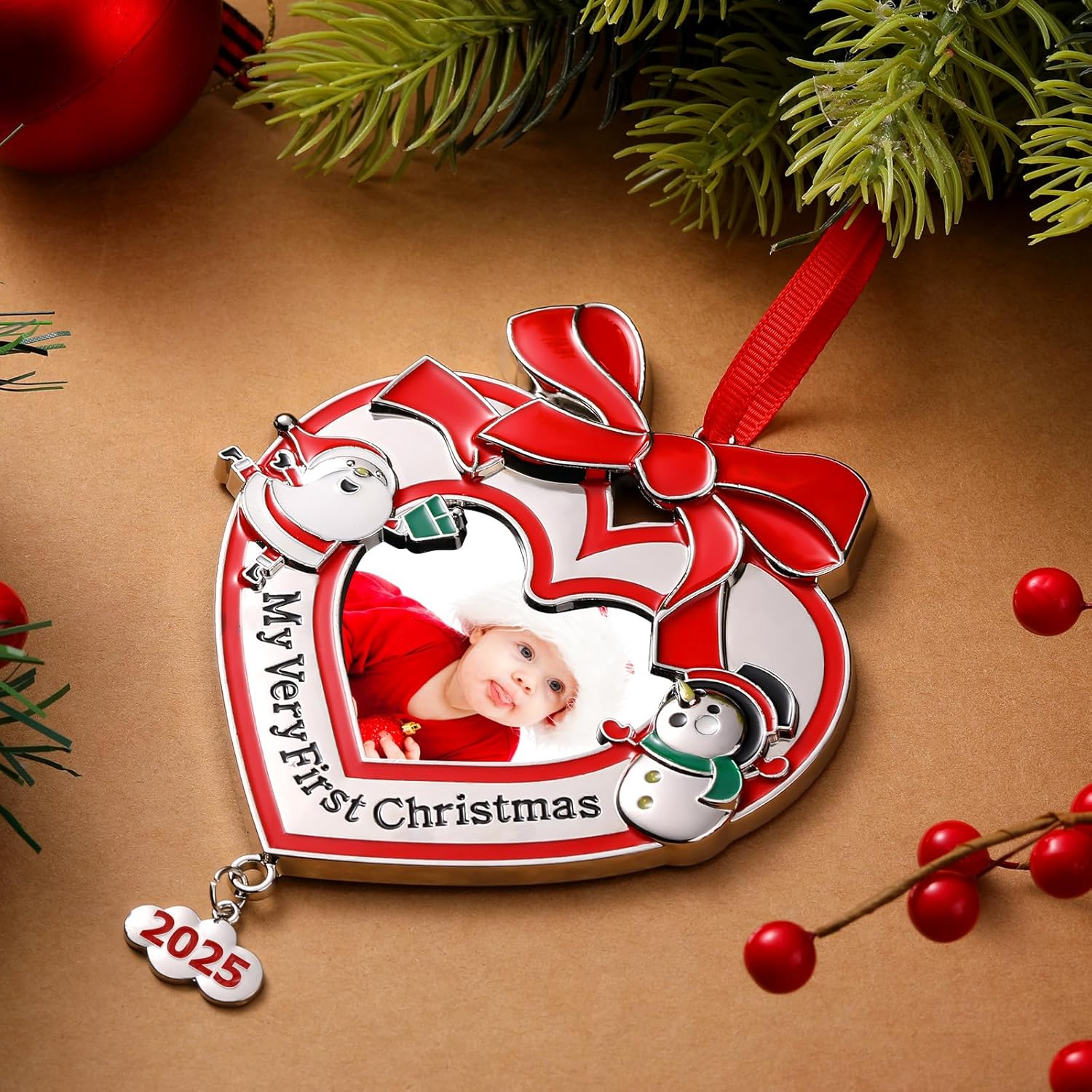 Yookeer Baby'S First Christmas Photo Ornament 2025 My Very First Christmas Photo Frame Xmas Baby'S 1St Keepsake Picture for Newborn Baby Xmas Tree Decor(1 Piece,Heart) image number 1