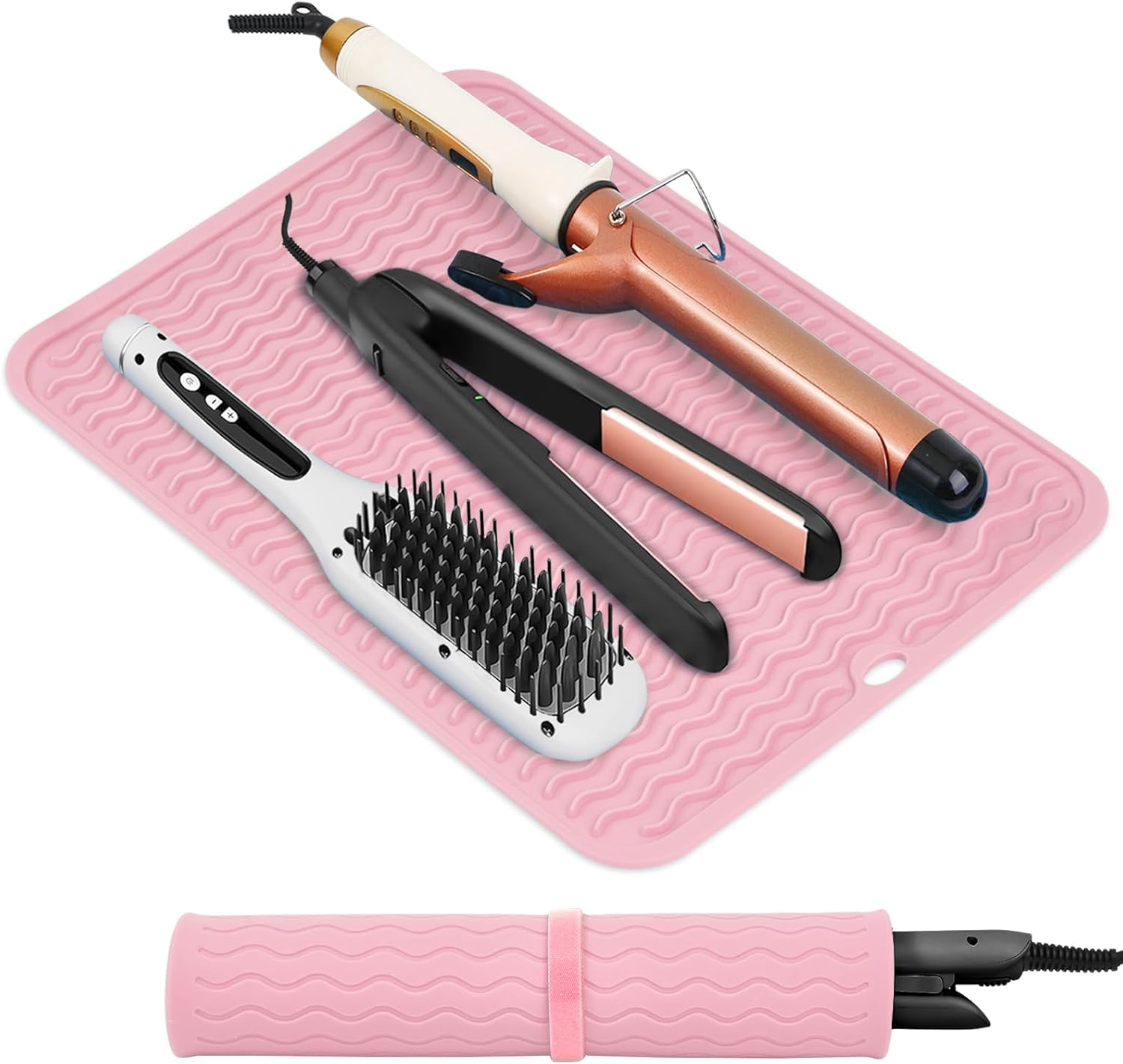 Suafrnut Oversize Silicone Heat Resistant Mat, Portable Travel Mat Cover for Curling Irons, Flat Irons, Hair Straightener and Hot Hair Styling Tools(14.2" X 11") - Hotpink image number 7
