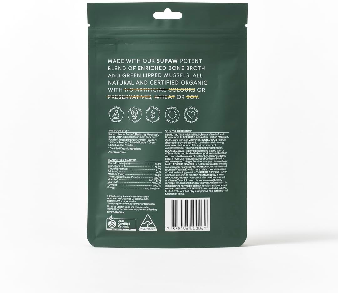 SUPAW&trade; by Australian Pet Organics Certified Organic Hip and Joint Dog Treat 150G image number 6