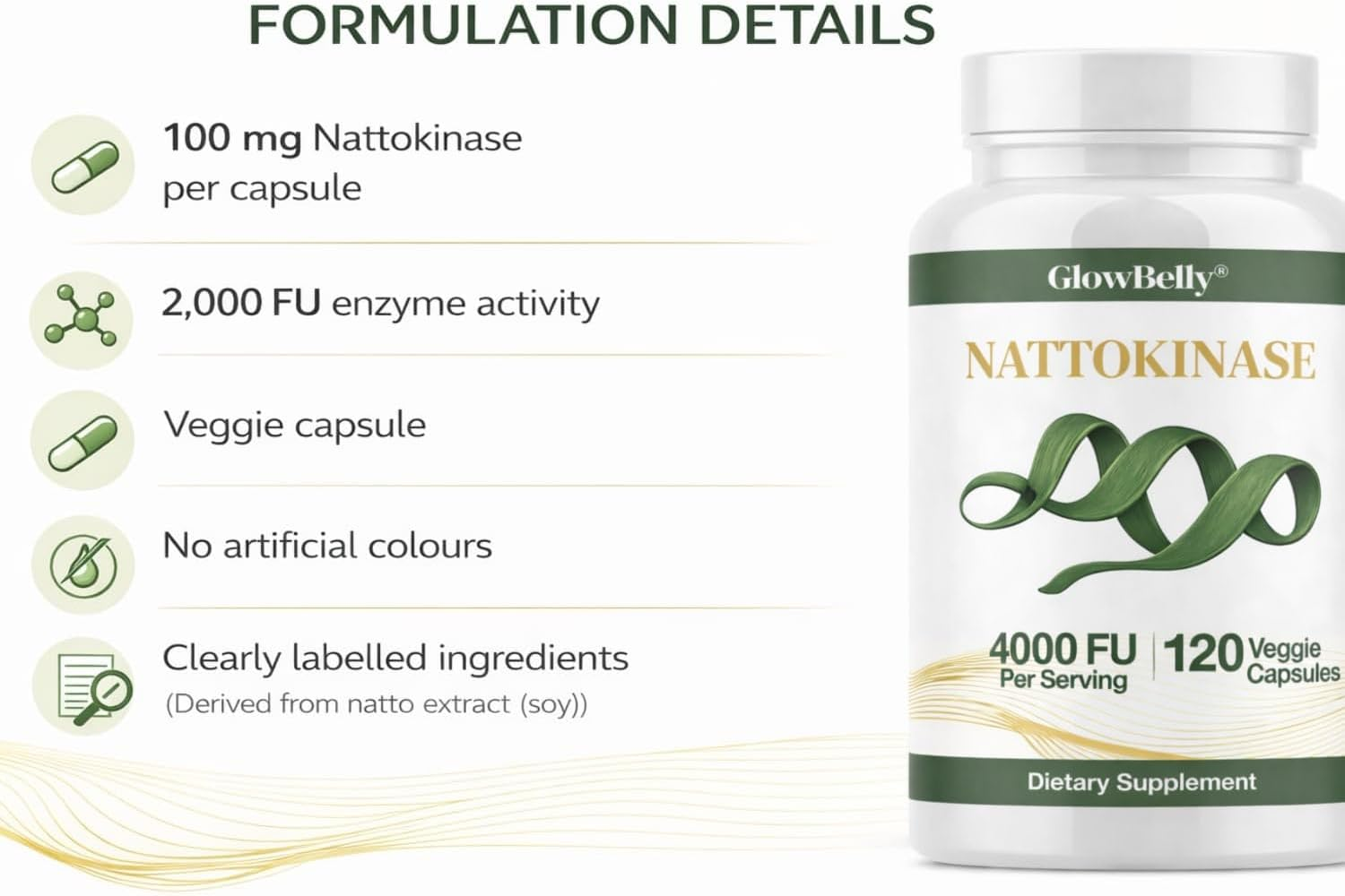 Nattokinase 4000 FU 200Mg per Serving, Fermented Soybean Extract, 120 High-Purity Vegan Non GMO Capsules by Glowbelly image number 2