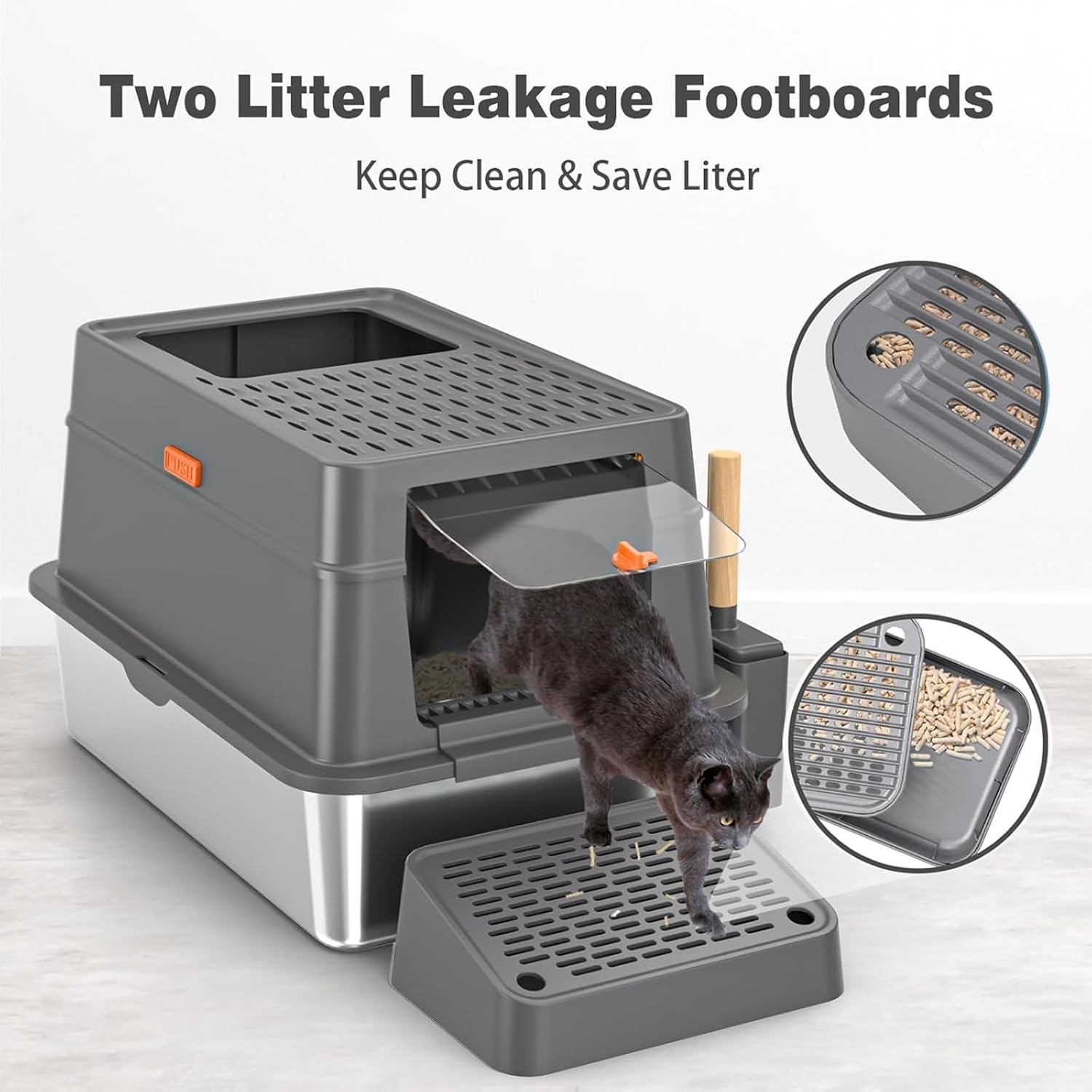 Stainless Steel Cat Litter Box with Lid,Enclosed Removable Metal Litter Boxs with High Sided Enclosure & Scoop,Pedal,Anti-Leakage,Non-Sticky,Easy Cleaning image number 6