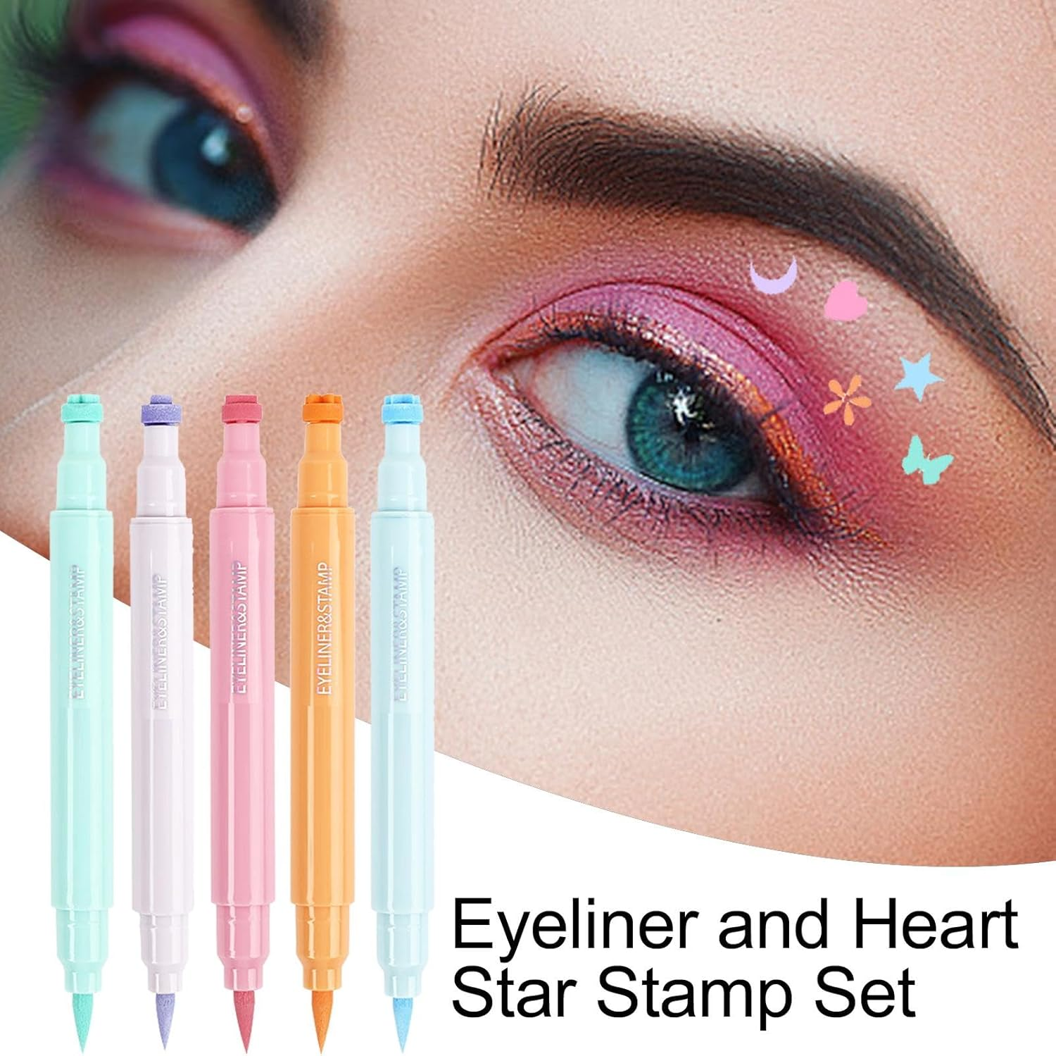 5-Piece Liquid Colored Eye Liner Stamps, Winged Eye Liner Stamp, Waterproof Eye-Lid Makeup Pen Set, Long-Lasting/Quick-Drying, Double-Ended 2In1 Pens, 1.2Ml for Daily, Casual, Festival Makeup image number 6