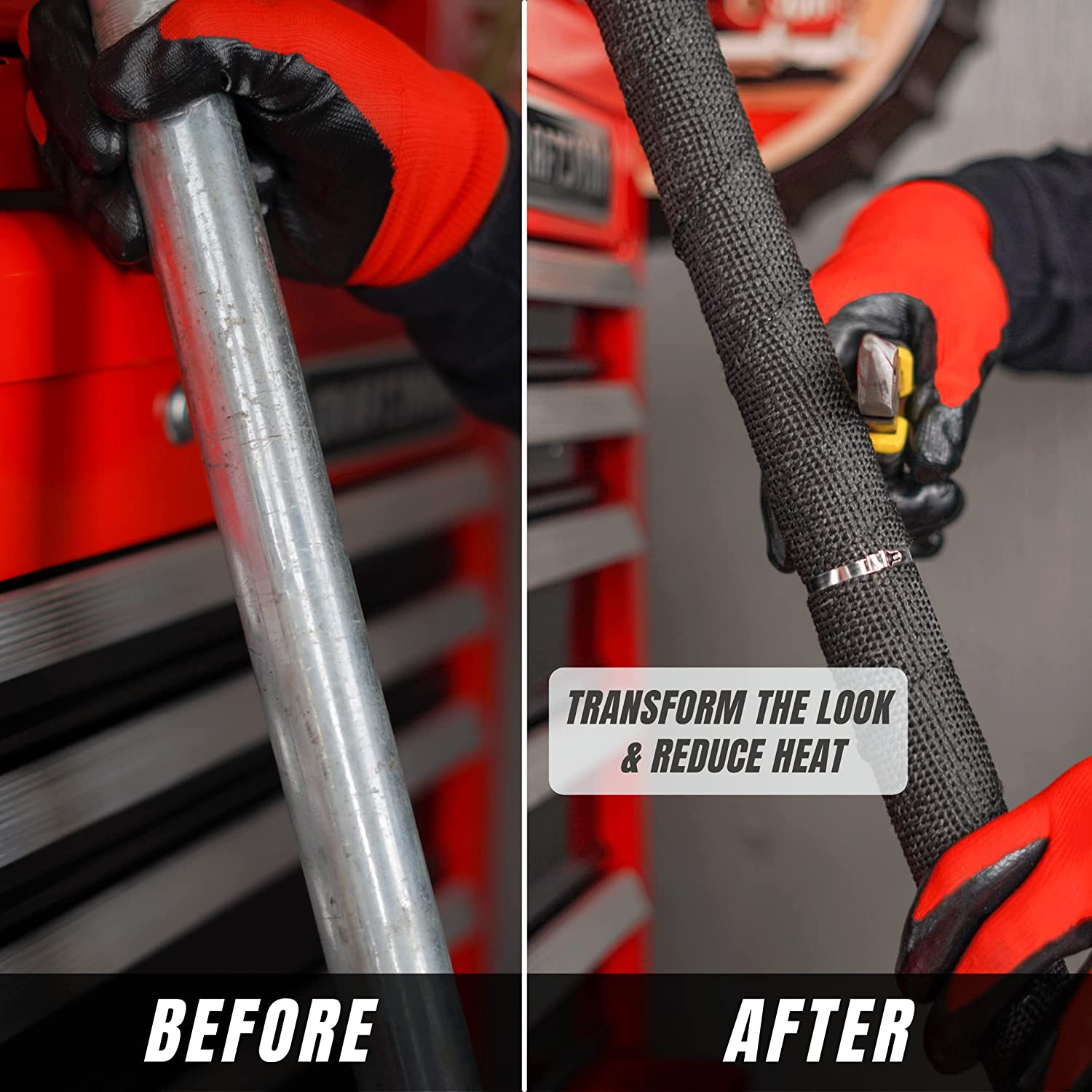 Sunplustrade 2" X 50' Black Exhaust Heat Wrap Roll for Motorcycle Fiberglass Heat Shield Tape with Stainless Ties image number 1