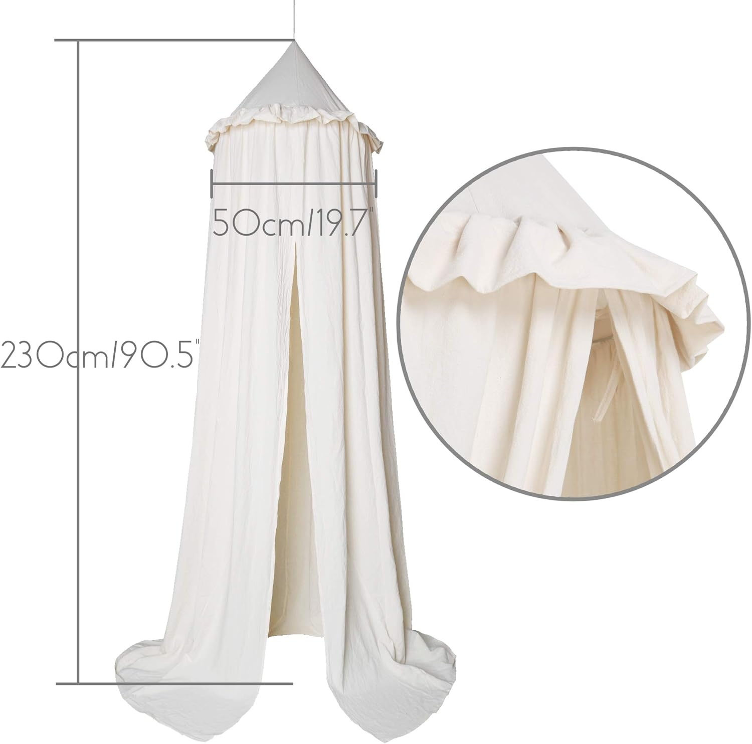 IBIZA VIBE MAMERIA Kids Bed Canopy with Frills Cotton Cover Net for Baby Crib Reading Nook Curtain Hideaway Hanging round Tent Nursery Bedding Play Room Decor - Beige image number 5