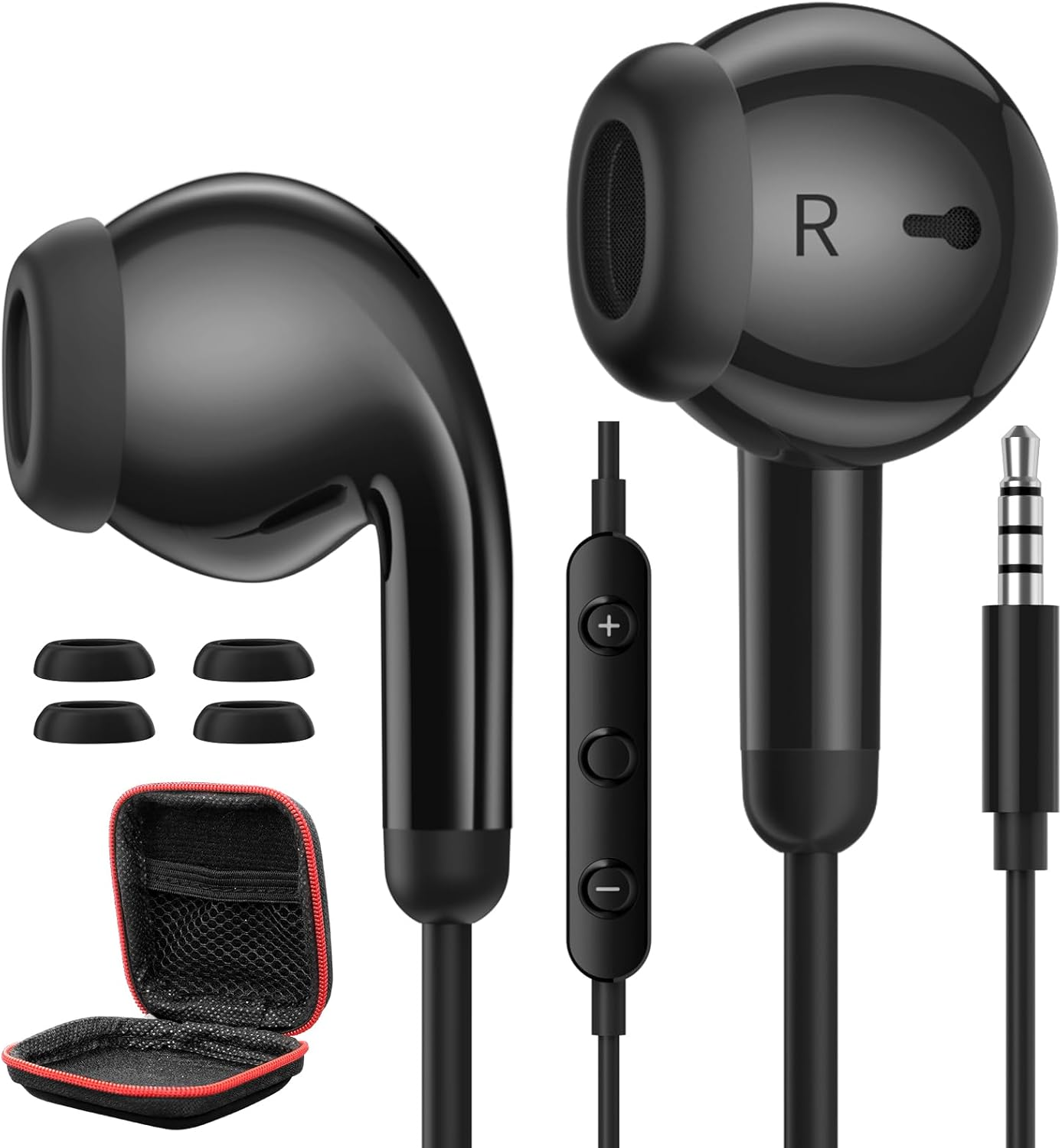 In-Ear Headphones with Cable, Microphone & Volume Control, Noise Cancelling, Hifi Sound, 3.5 Mm Headphones for Samsung A25 Iphone Ipad for MP3 MP4 Laptop Gaming Sports Office Music Travel Radio