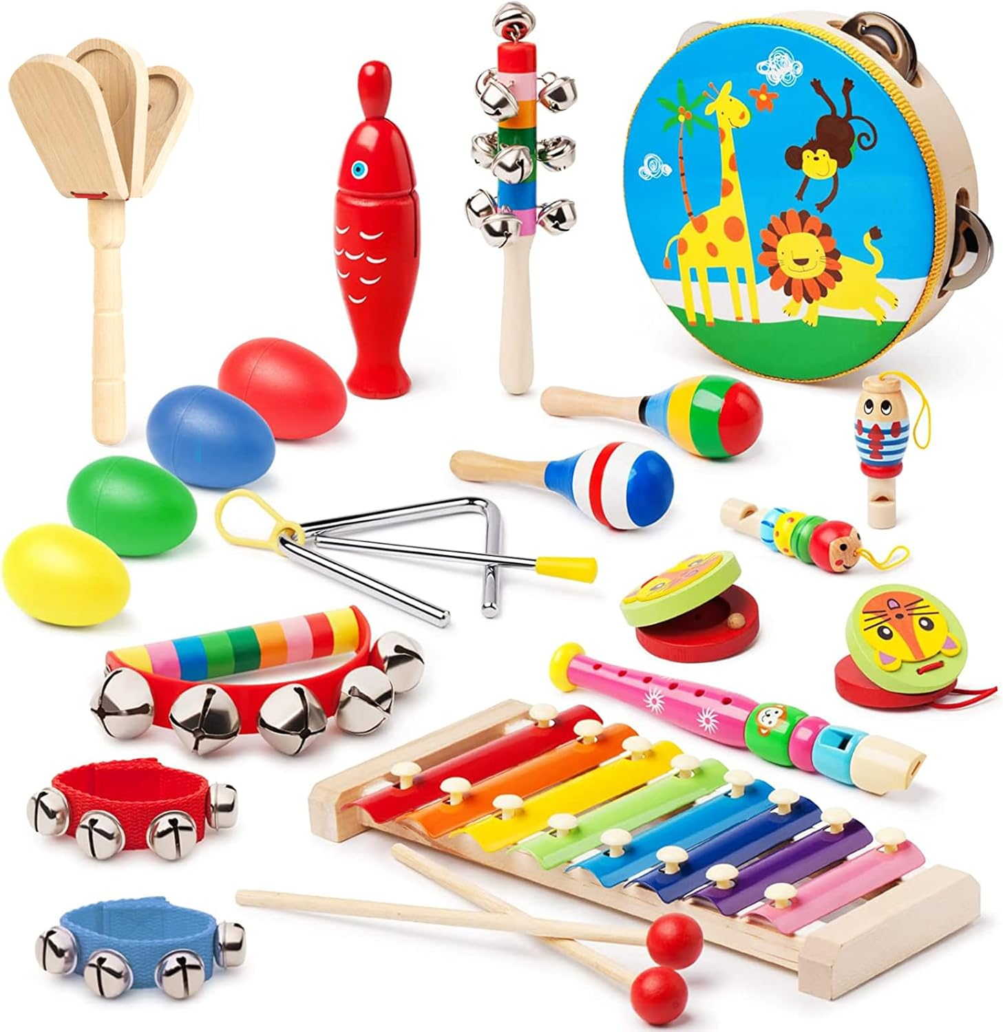 Kids Musical Instruments for Toddlers Wooden Percussion Instruments for Baby Kids Preschool Educational Musical Toy Set Early Learning Rhythm Instruments for Toys Girls Boys Gift with Storage Backpack image number 2