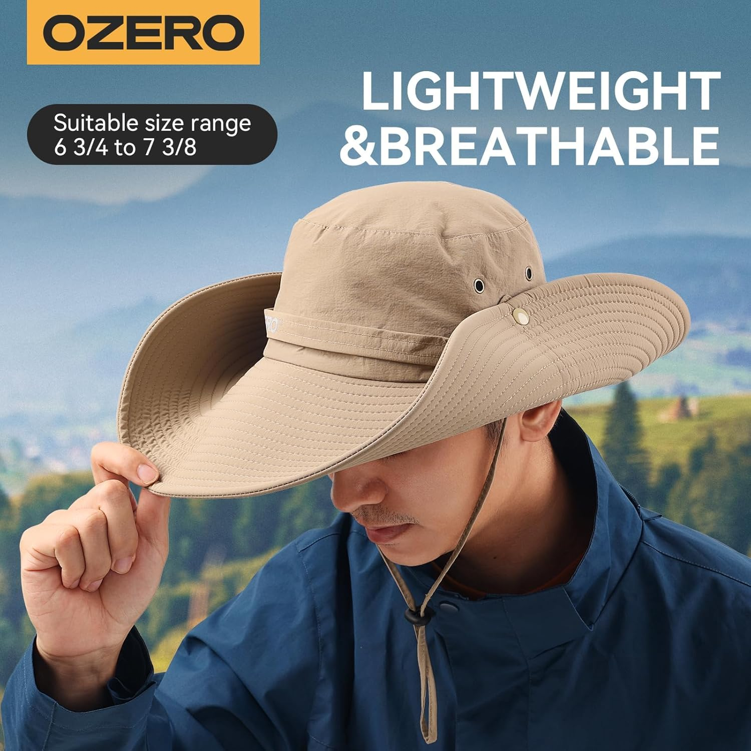 OZERO Sun Hat for Men Women | UV Protection Wide Brim Bucket Hat, Lightweight & Foldable Boonie Hat for Summer Travel, Hiking, Beach and Fishing image number 3