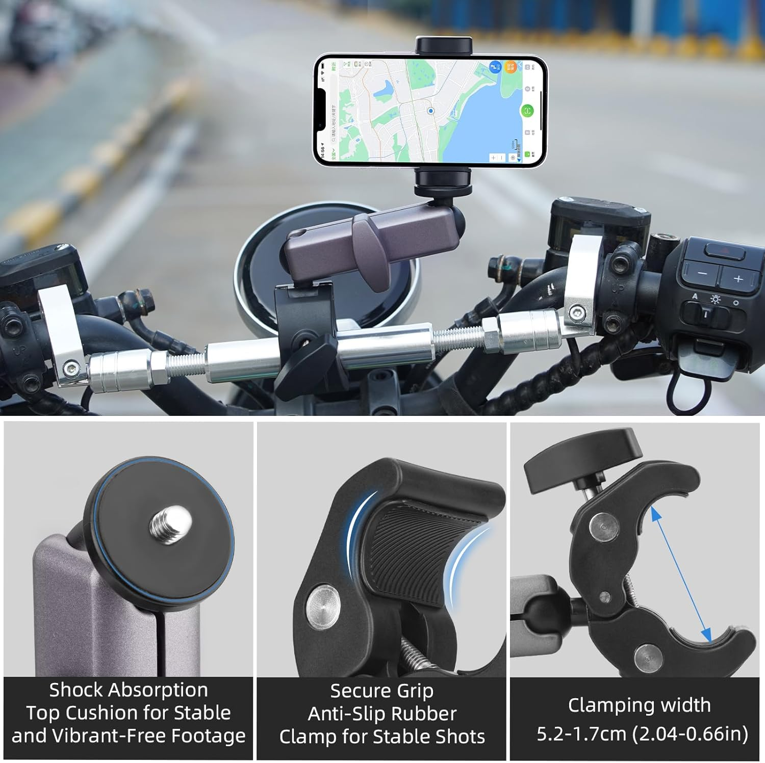 BRDRC Pocket 3 Camera Bike Mount Clamp Motorcycle Handle Holder Aluminum for Insta360 X5 X4 X3 Ace Pro Go 3S, for DJI Osmo Pocket 3 2 Mobile 7P Action 5 Pro 4 3, for Gopro Max Hero Mini Accessories image number 1