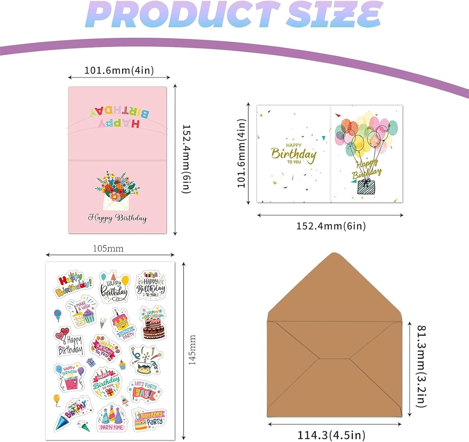 20PCS Happy Birthday Cards Assortment, 7.5 * 10CM Blank Cards with Envelopes and Stickers, Unique Happy Birthday Greeting Cards for Family, Kids, Friends and Office image number 5